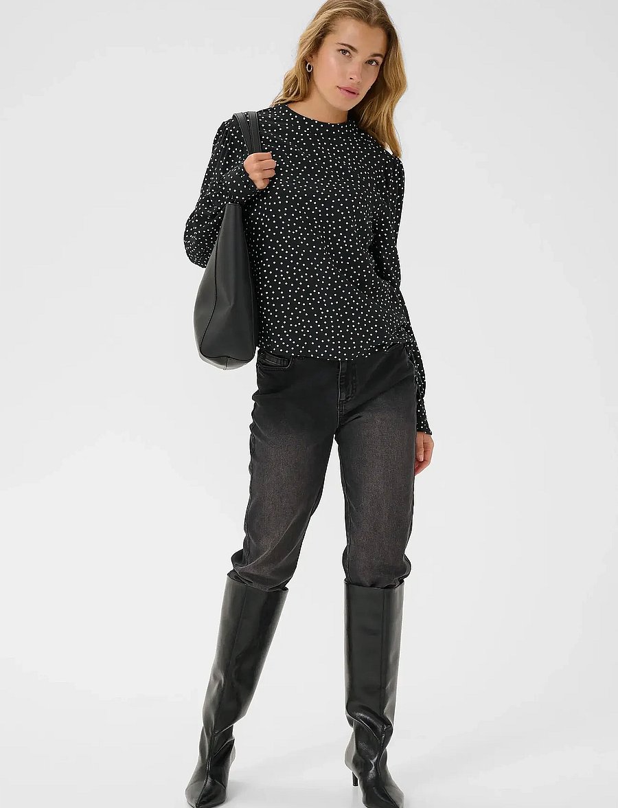 Kaffe - KArea Printed Blouse - langärmelige blusen - black w. chalk dot - 3