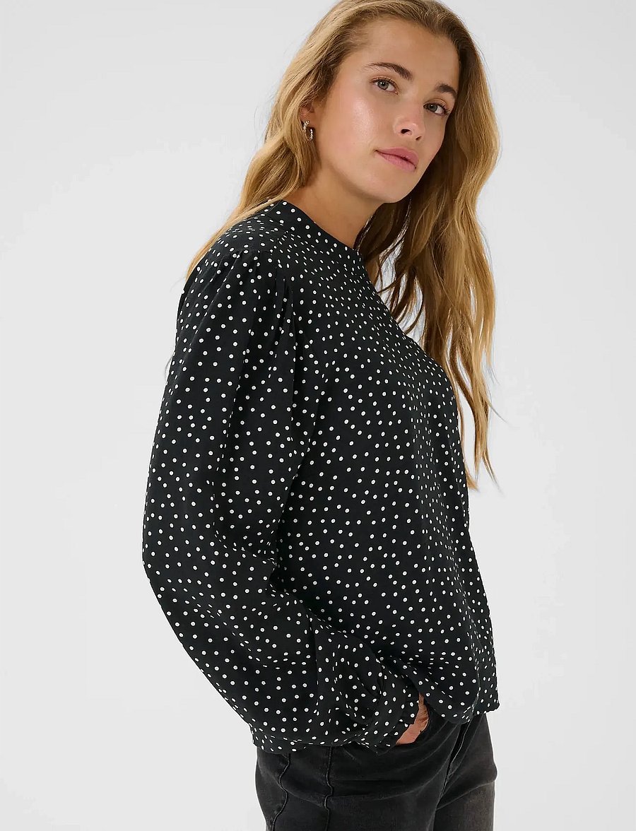 Kaffe - KArea Printed Blouse - langärmelige blusen - black w. chalk dot - 5