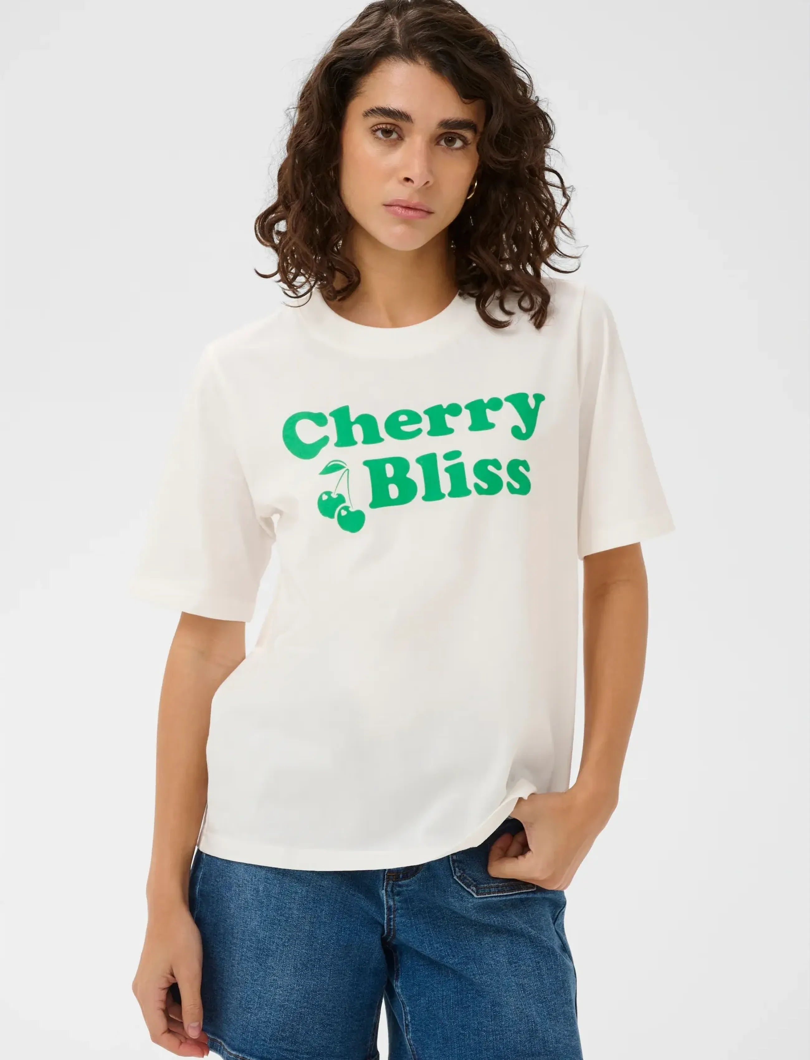 Kaffe Kacherie T-Shirt, L, White, T-Shirts & Toppe > Kortærmede, Dame