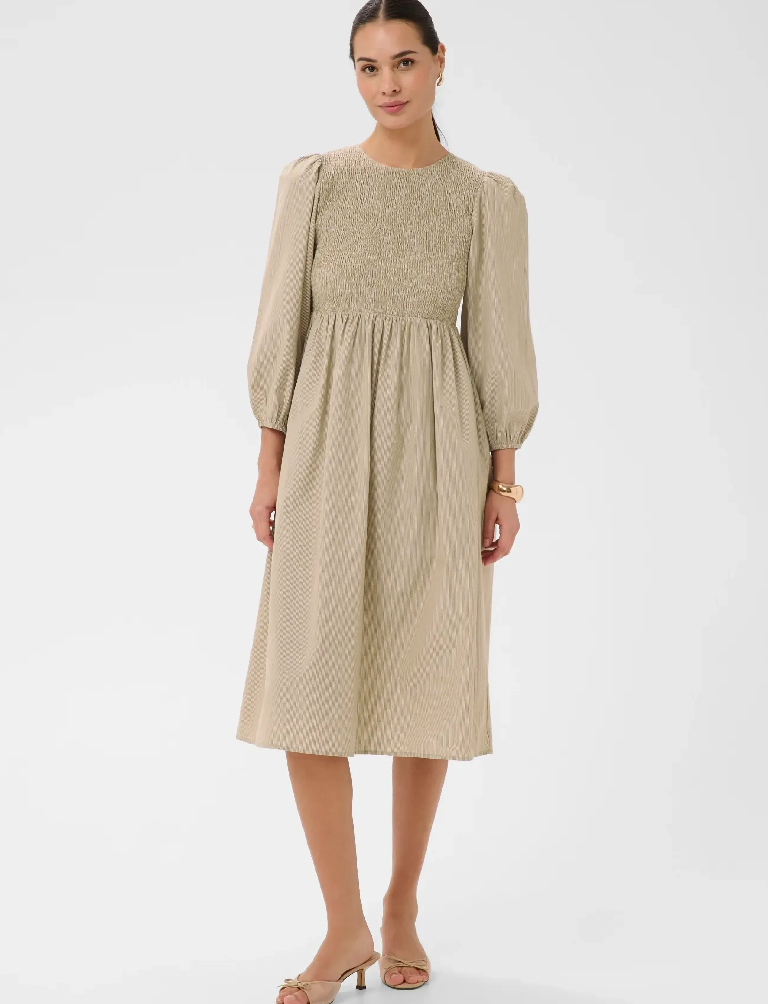 Kaffe KAmona Smock Dress - Sommerkleider - CHALK OAK STRIPE / beige