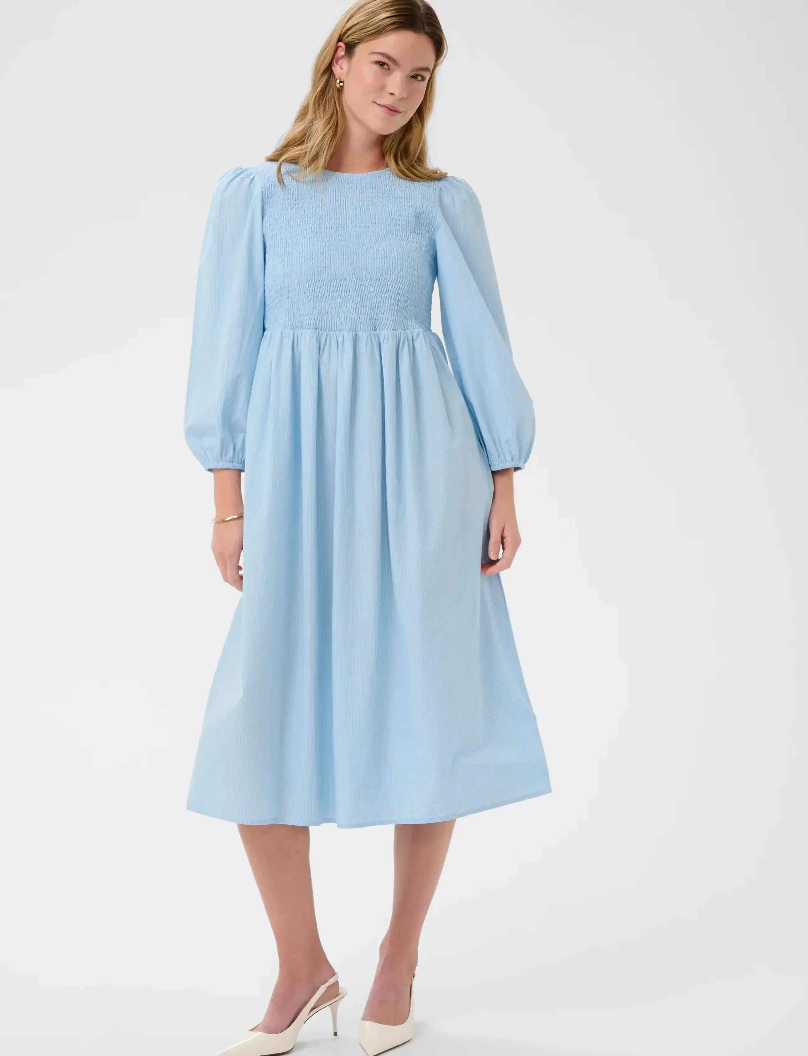 Kaffe KAmona Smock Dress - Suvekleidid - WHITE BLUE STRIPE / blue