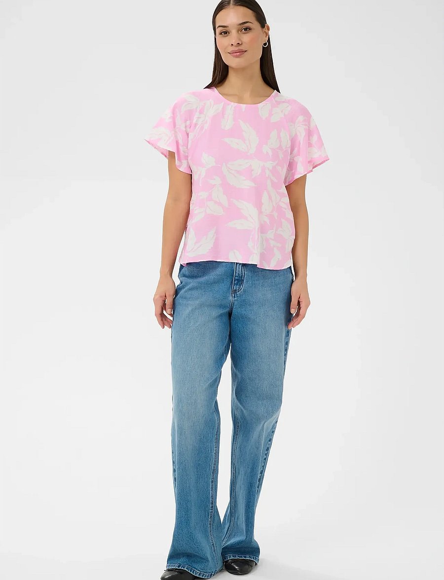 Kaffe - KAmarlo Blouse - kurzärmelige blusen - pink frosting chalk leafs - 3