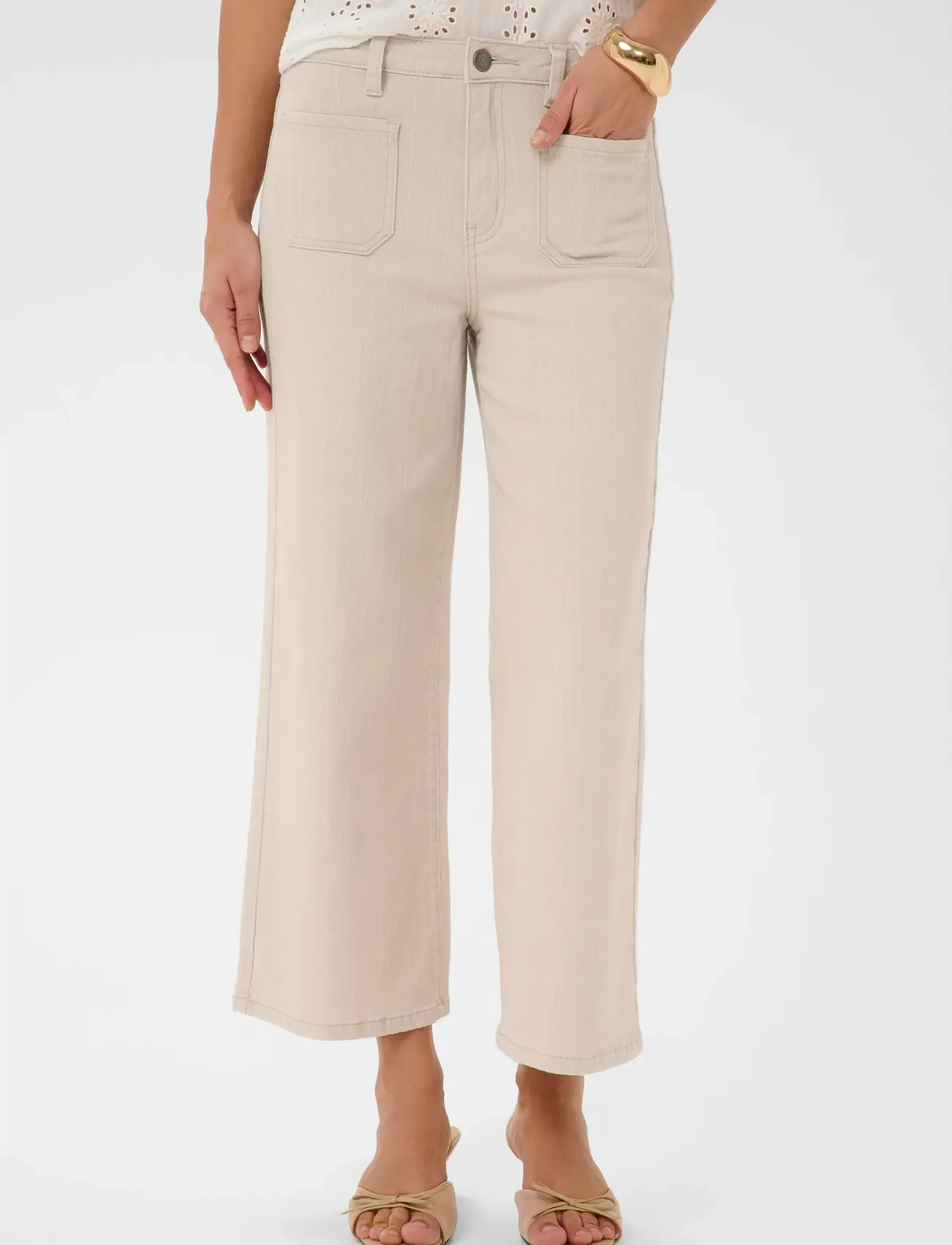 Kaffe KAbrook Cropped HW Jeans - Denimtøj - MOONBEAM / cream