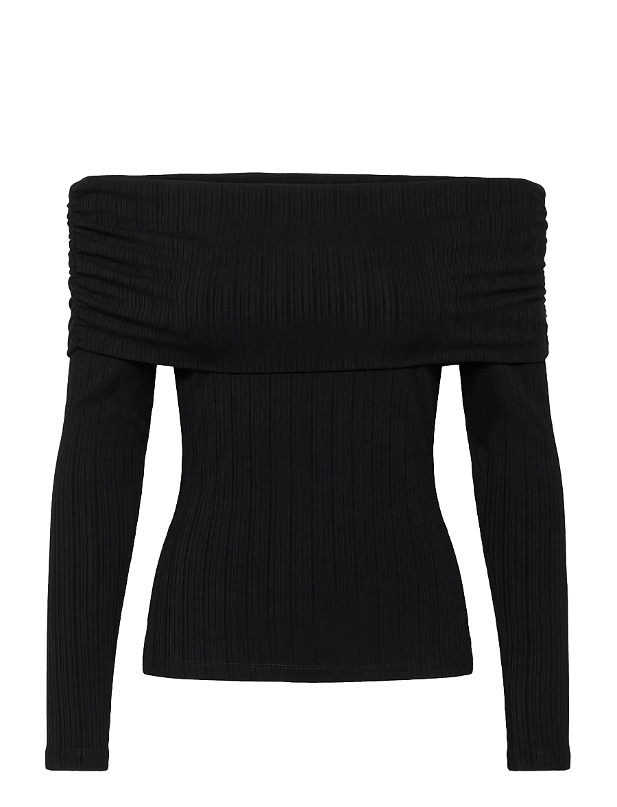 Kaffe - KAaubree Offshoulder T-Shirt - långärmade toppar - black deep - 1