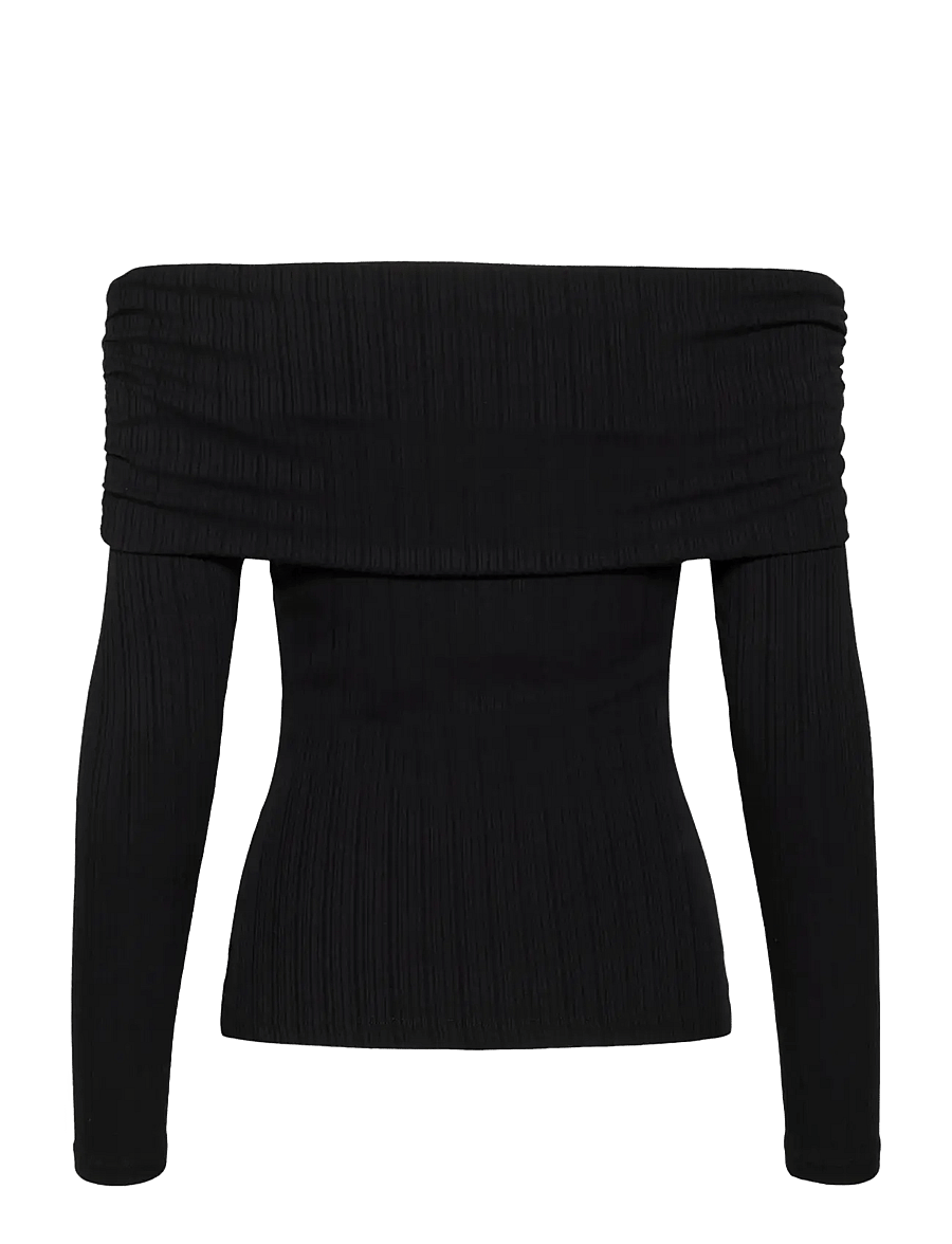 Kaffe - KAaubree Offshoulder T-Shirt - långärmade toppar - black deep - 2