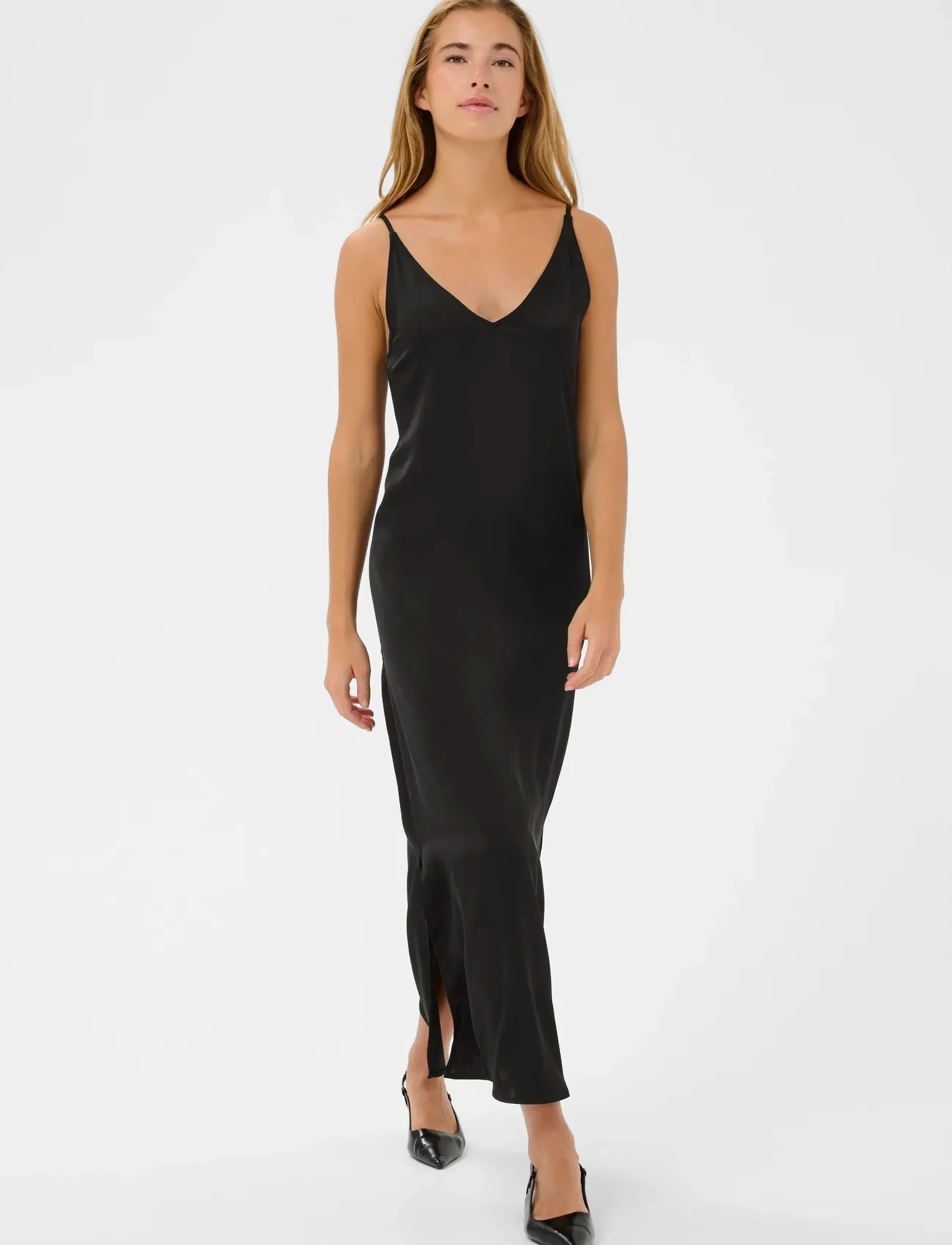 Kaffe Karory Sateen Dress, 36, Black, Kjoler > Maxikjole, Dame