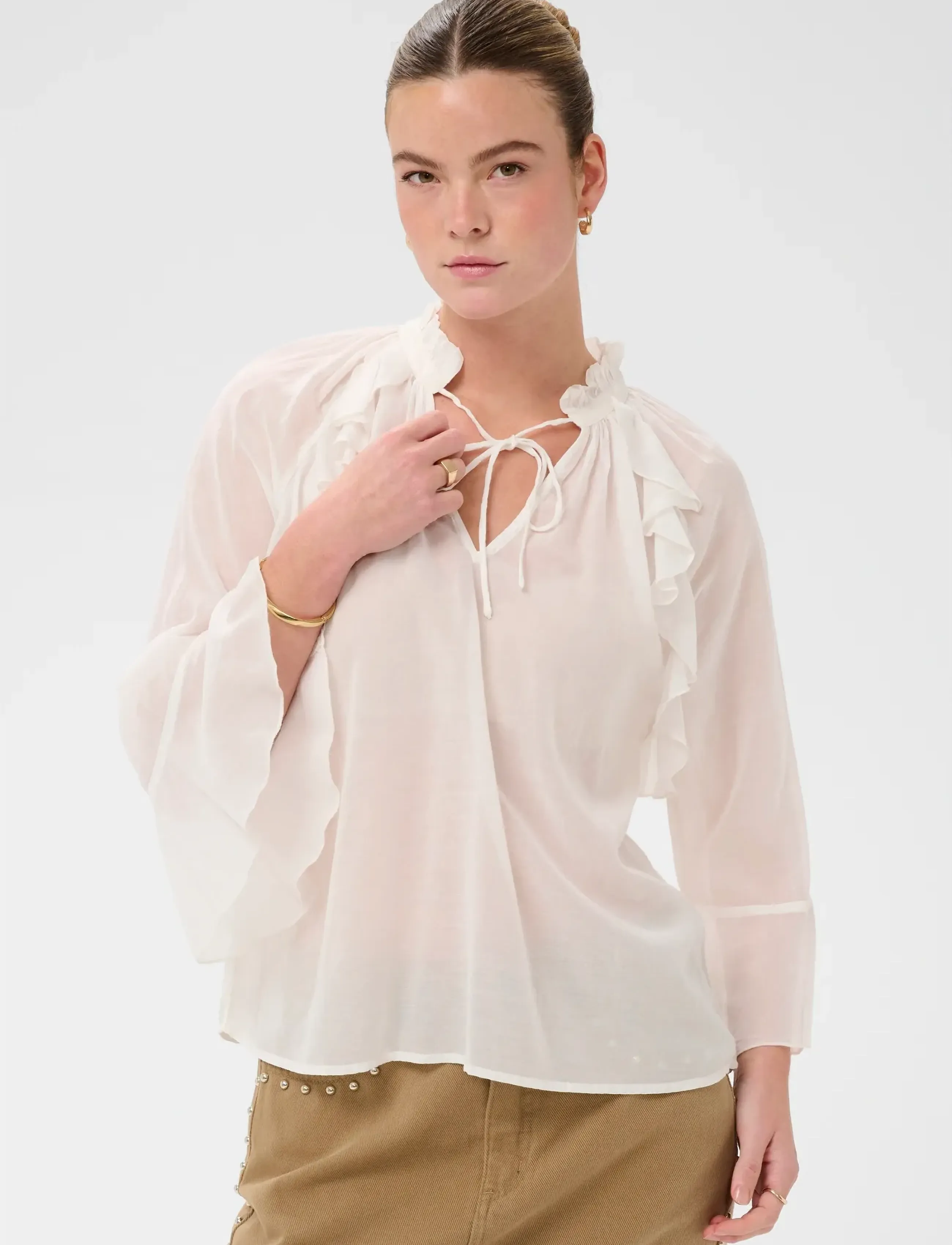 Kaffe Kaflora Blouse, 40, Blouses, Creme - Long-sleeved, Frauen