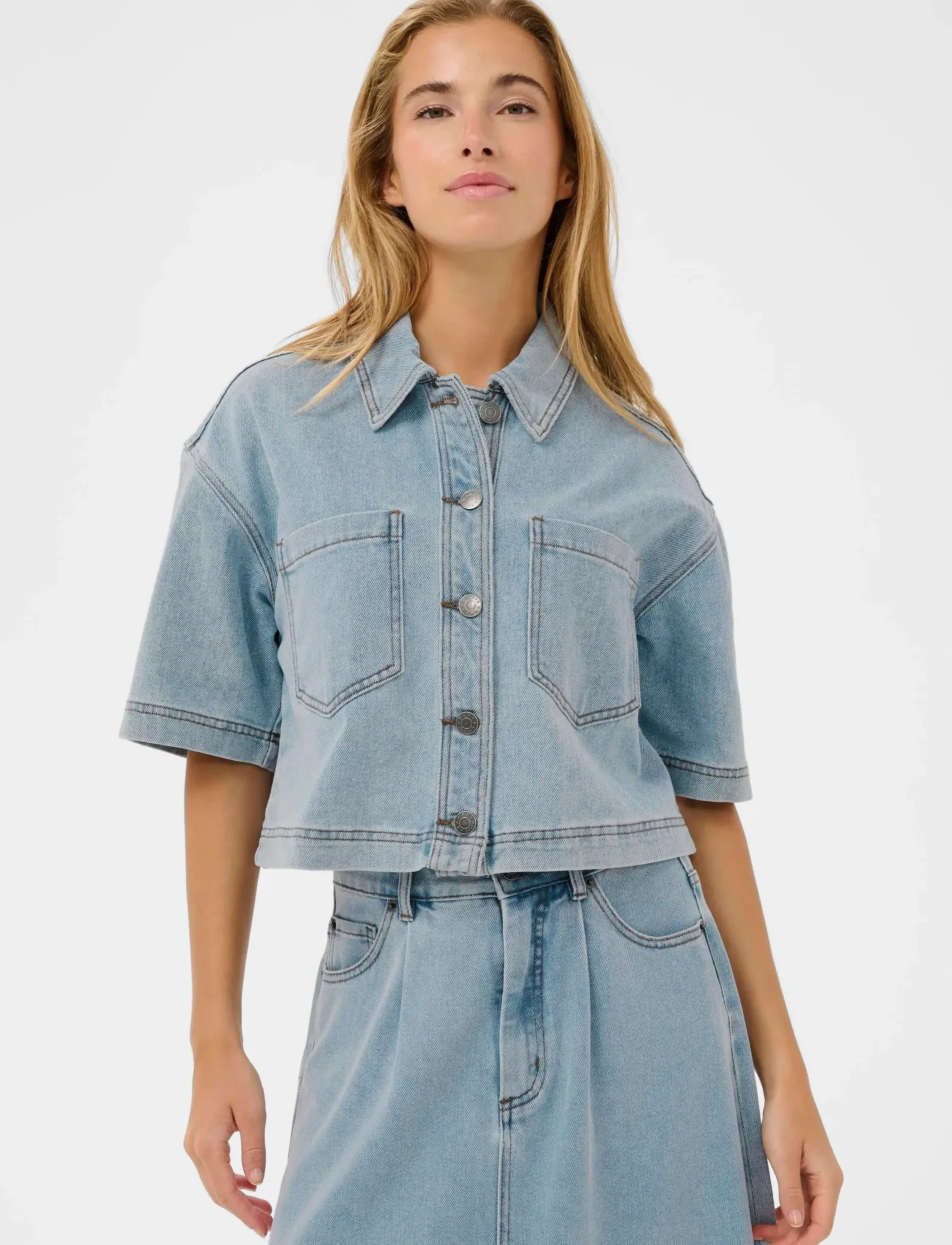 Kaffe KAminna Denim Shirt - Nabapluusid - LIGHT BLUE WASHED DENIM / blue