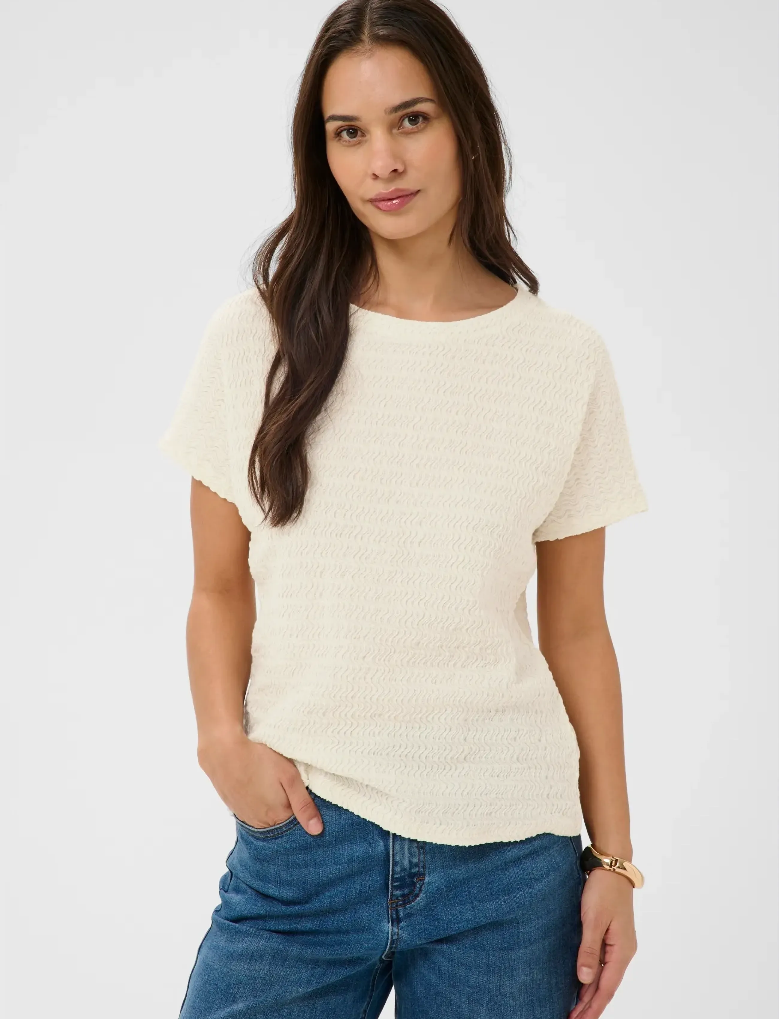 Kaffe Kafelicity S/S Blouse, XXL, Cream, Bluser > Kortærmede, Dame