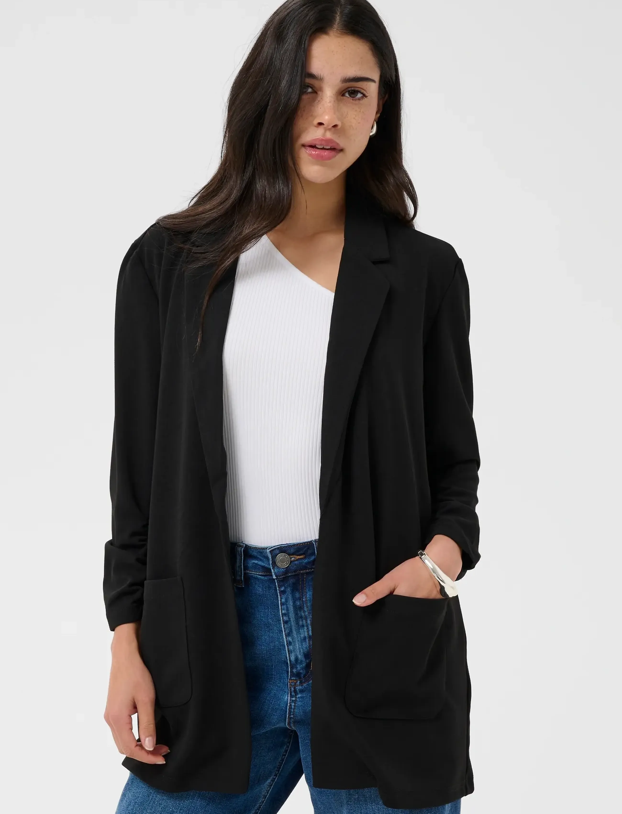 Kaffe Kaphoebe 3/4 Sleeve Blazer, XS, Black, Blazere > Enkeltradede Blazere, Dame