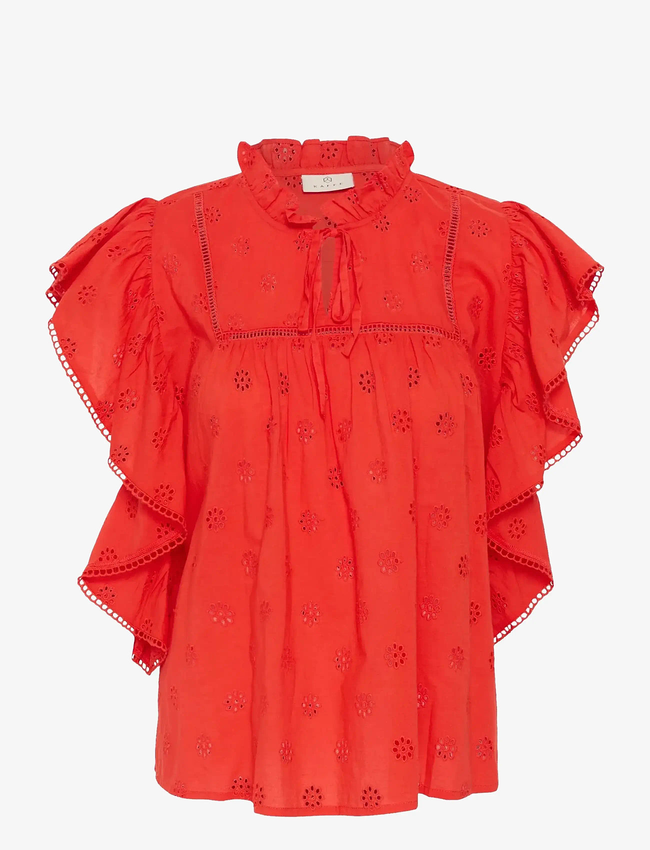 Kaffe - KAfiona Frill Top - kurzämlige blusen - poppy red - 1