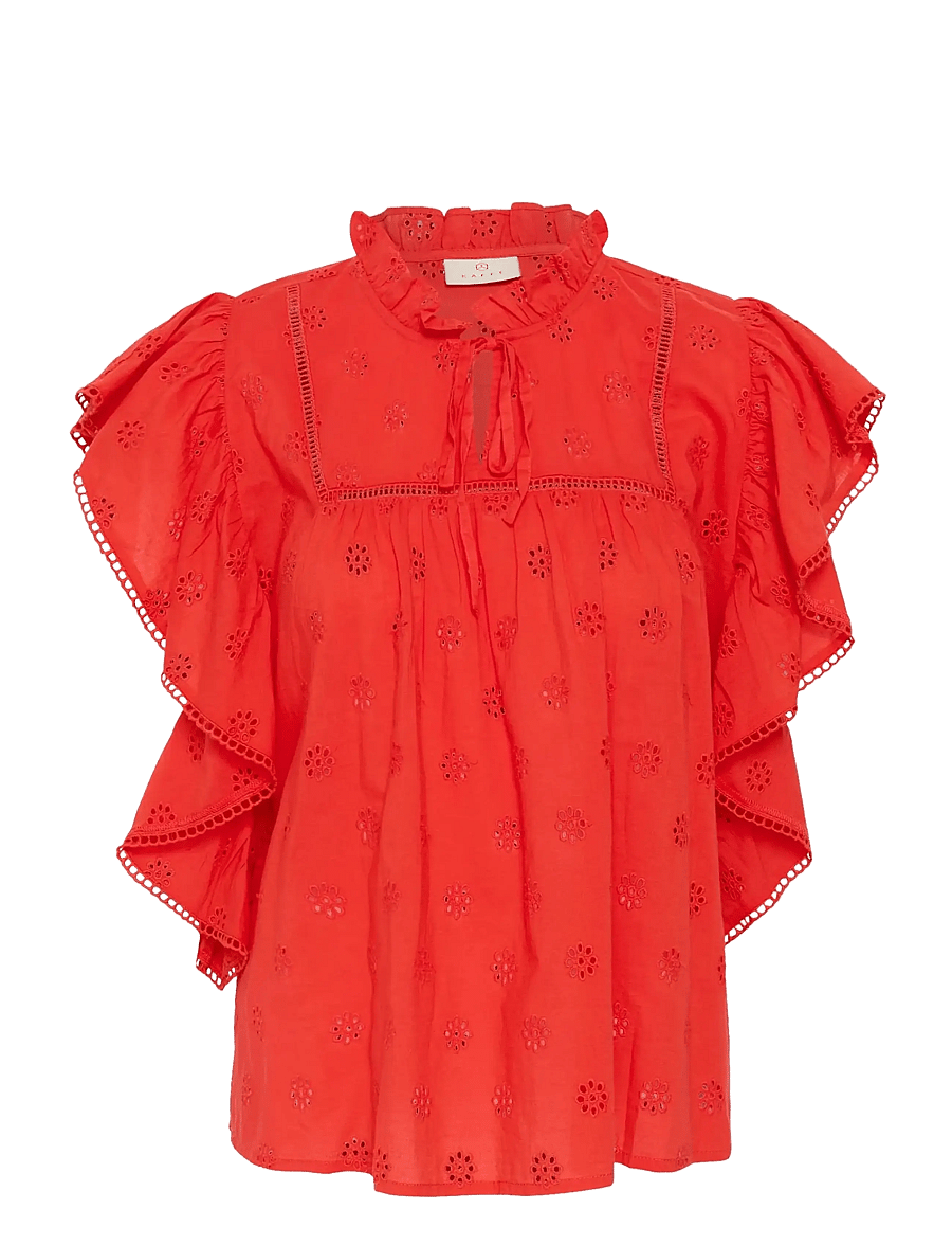 Kaffe - KAfiona Frill Top - lühikeste varrukatega pluusid - poppy red - 1