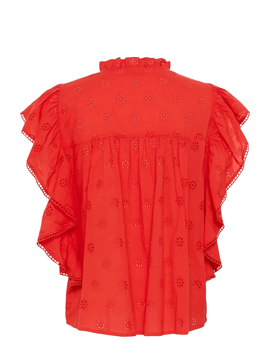 Kaffe - KAfiona Frill Top - lühikeste varrukatega pluusid - poppy red - 2