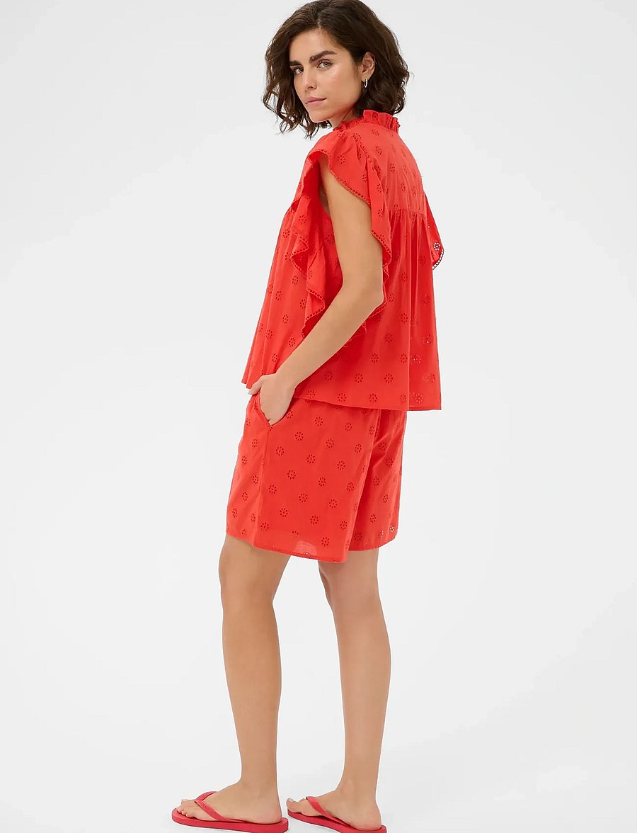 Kaffe - KAfiona Frill Top - lühikeste varrukatega pluusid - poppy red - 3