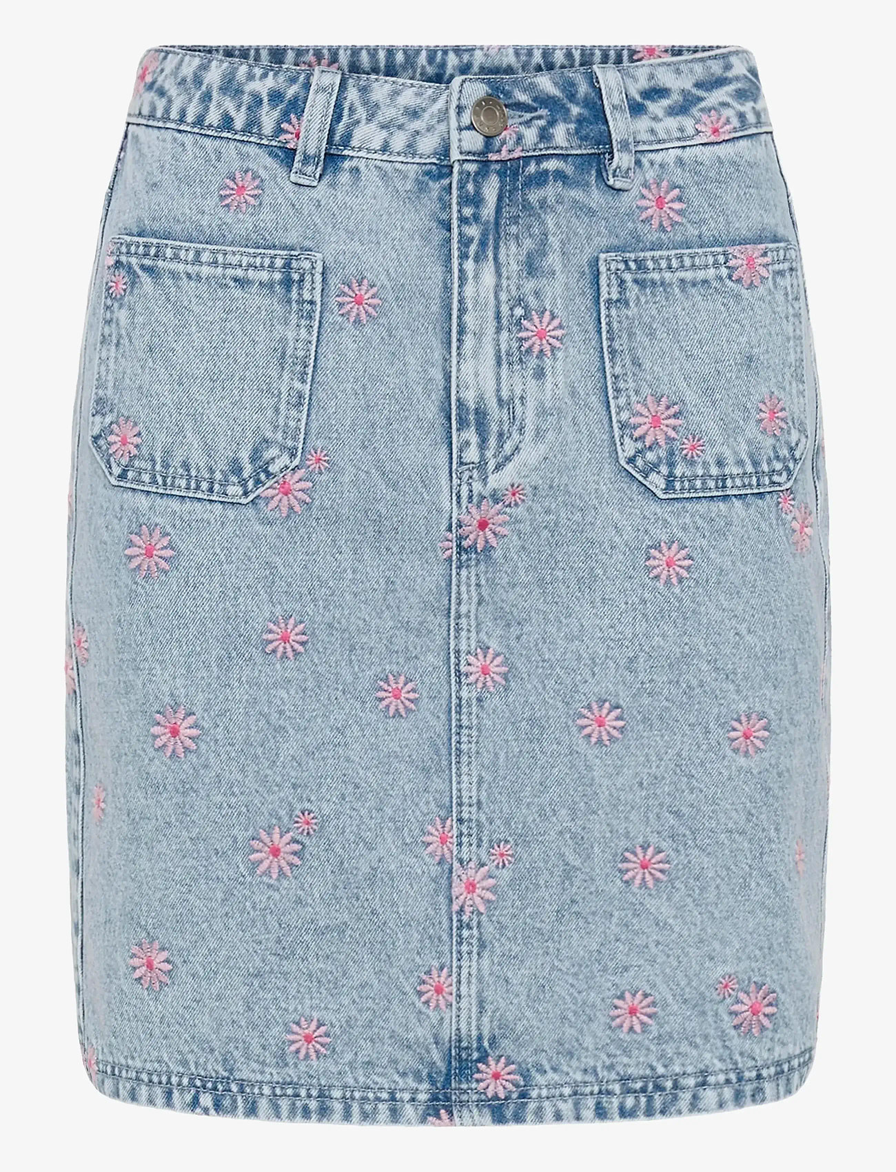 Kaffe - KAbabena Denim SKirt - teksaseelikud - blue denim/pink flower emb. - 1