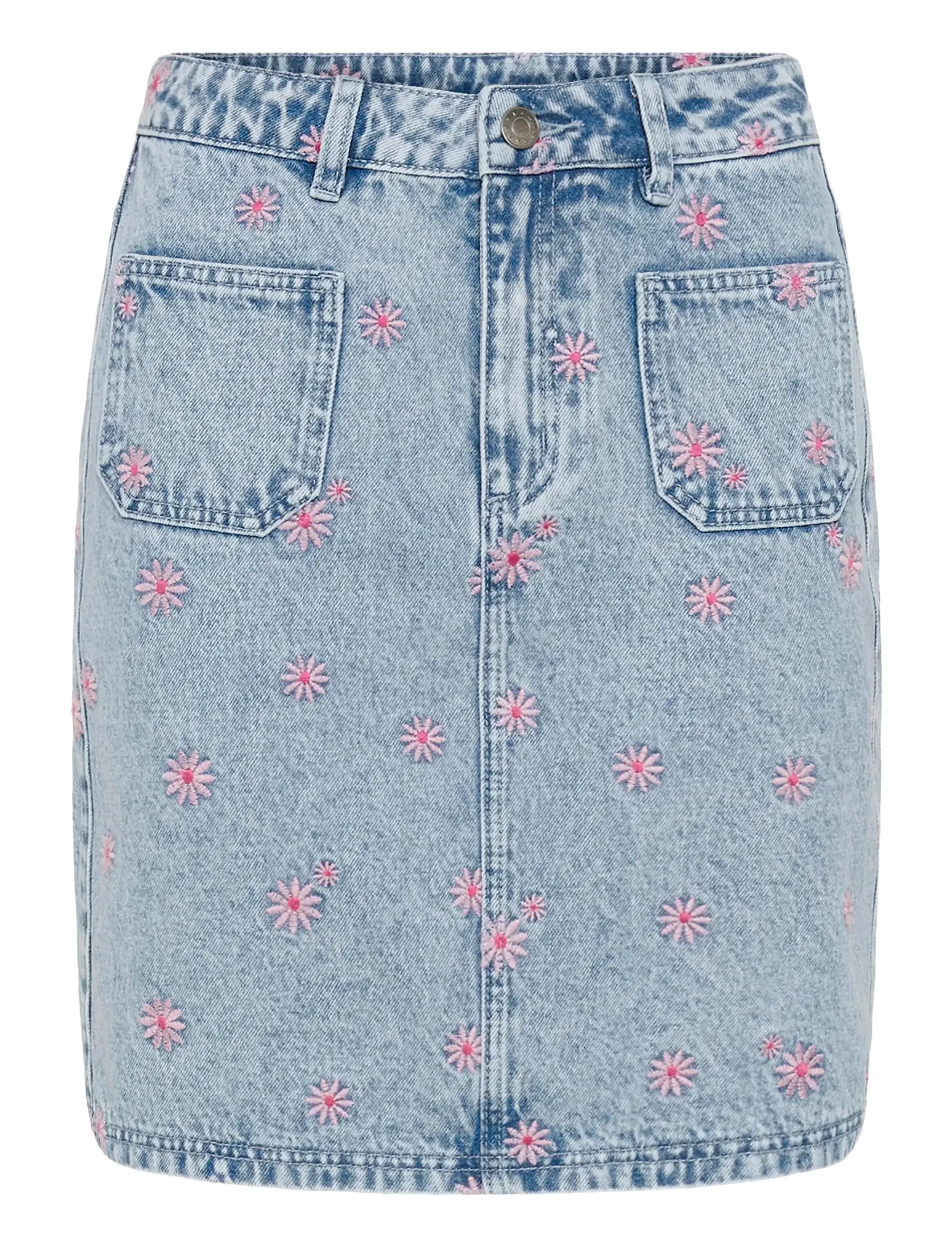 Kaffe KAbabena Denim SKirt - Denim skirts - BLUE DENIM/PINK FLOWER EMB. / blue