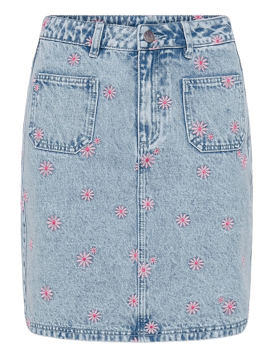 Kaffe - KAbabena Denim SKirt - jeansröcke - blue denim/pink flower emb. - 1