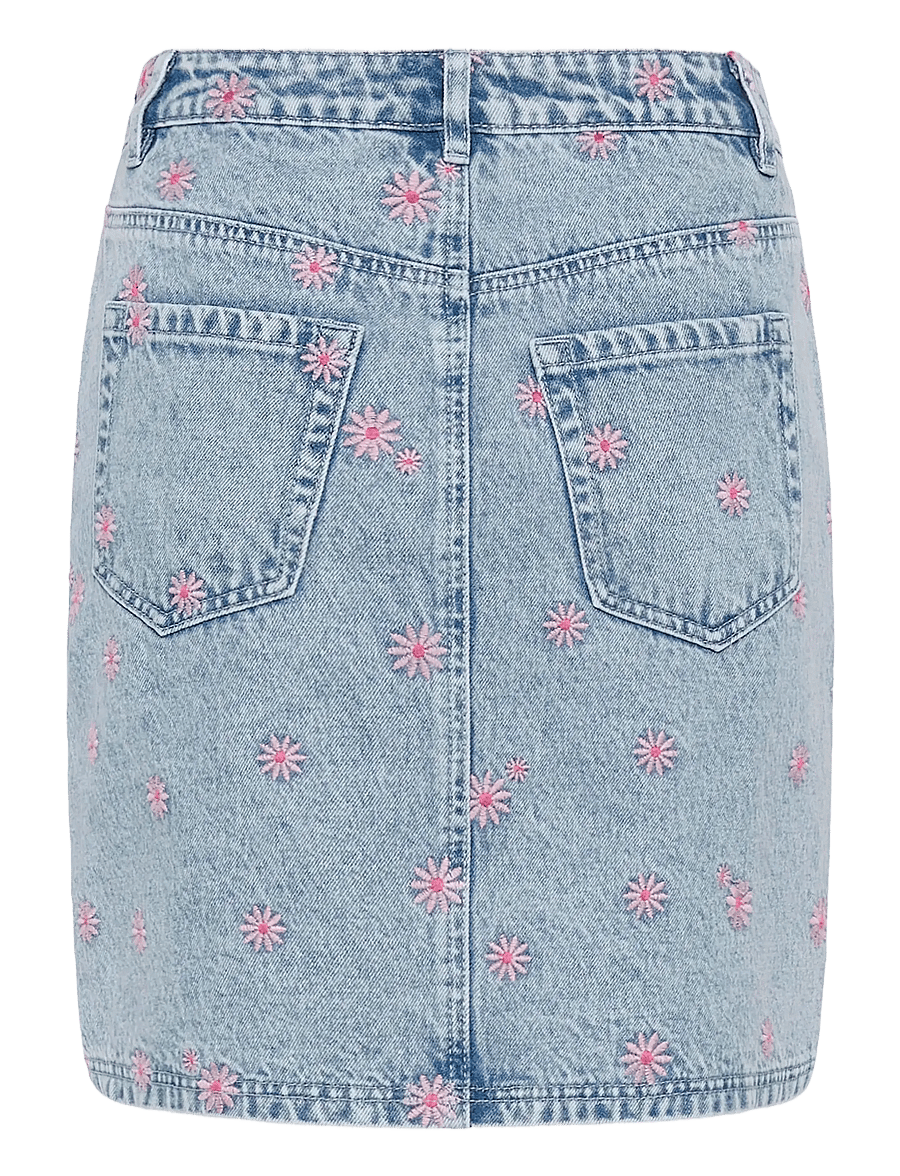 Kaffe - KAbabena Denim SKirt - jeansröcke - blue denim/pink flower emb. - 2