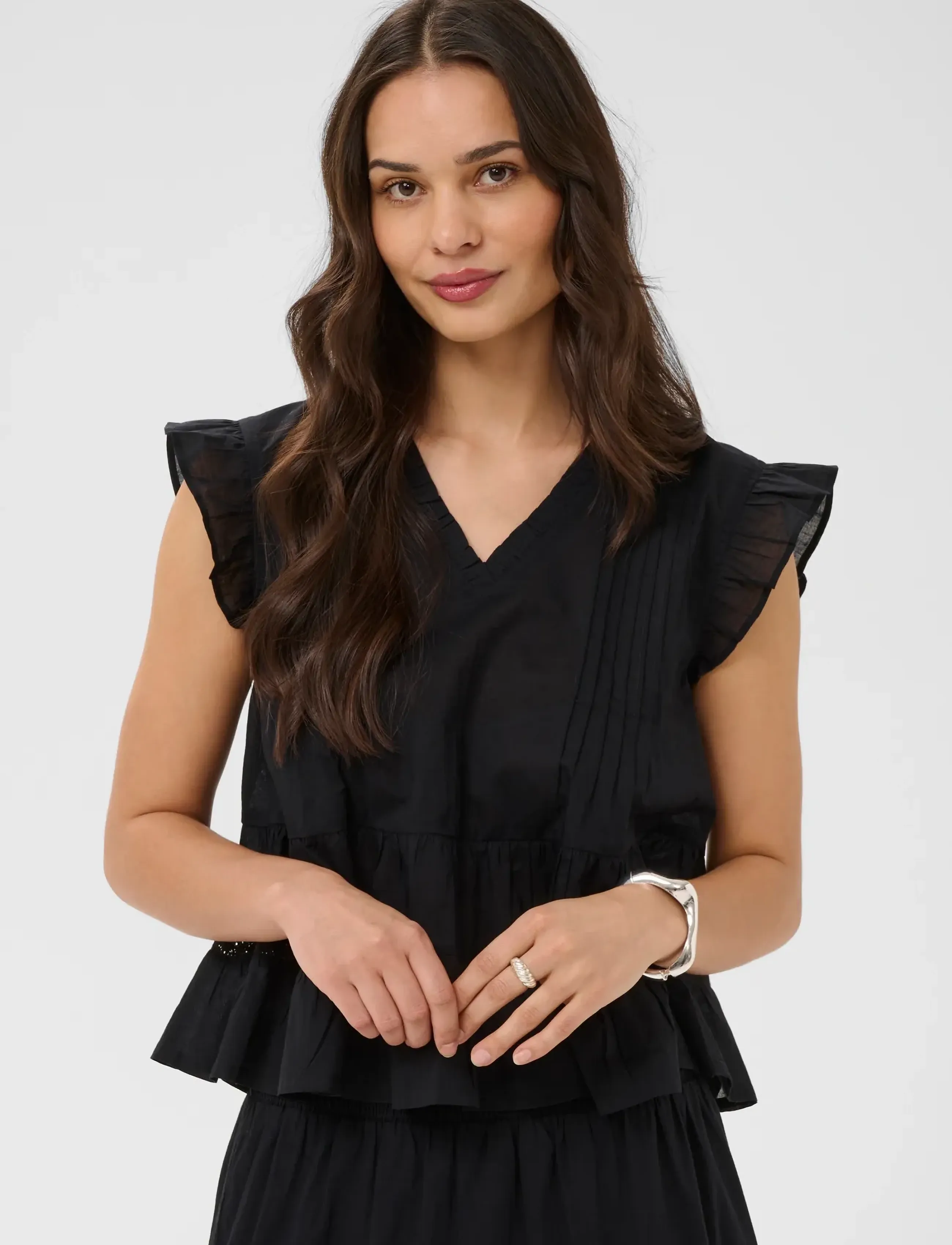 Kaffe Kavalerie Top, Kvinder, Flæse Peplum Top, Sort, Str: 34