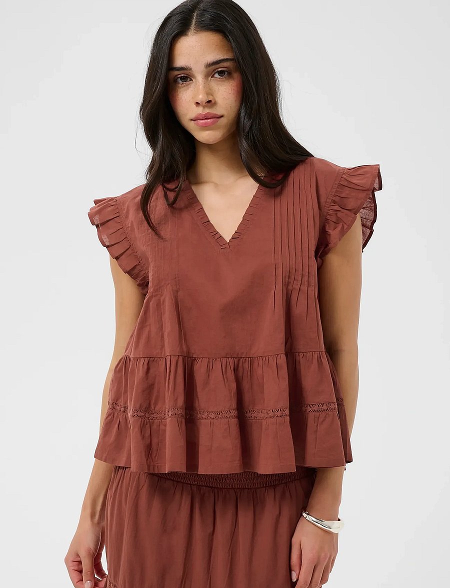 Kaffe - KAvalerie Top - short-sleeved blouses - henna - 0