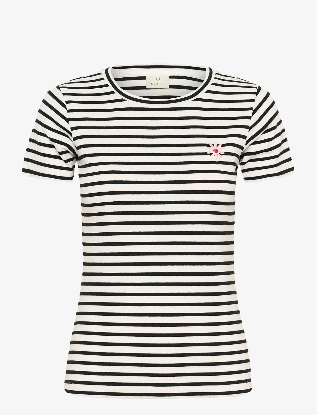 Kaffe - KAliddy Flower T-Shirt - t-shirts - chalk/black deep stripe flower - 1
