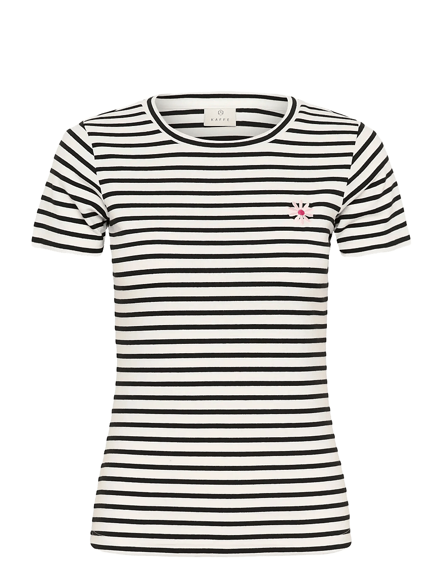 Kaffe - KAliddy Flower T-Shirt - t-shirts - chalk/black deep stripe flower - 1