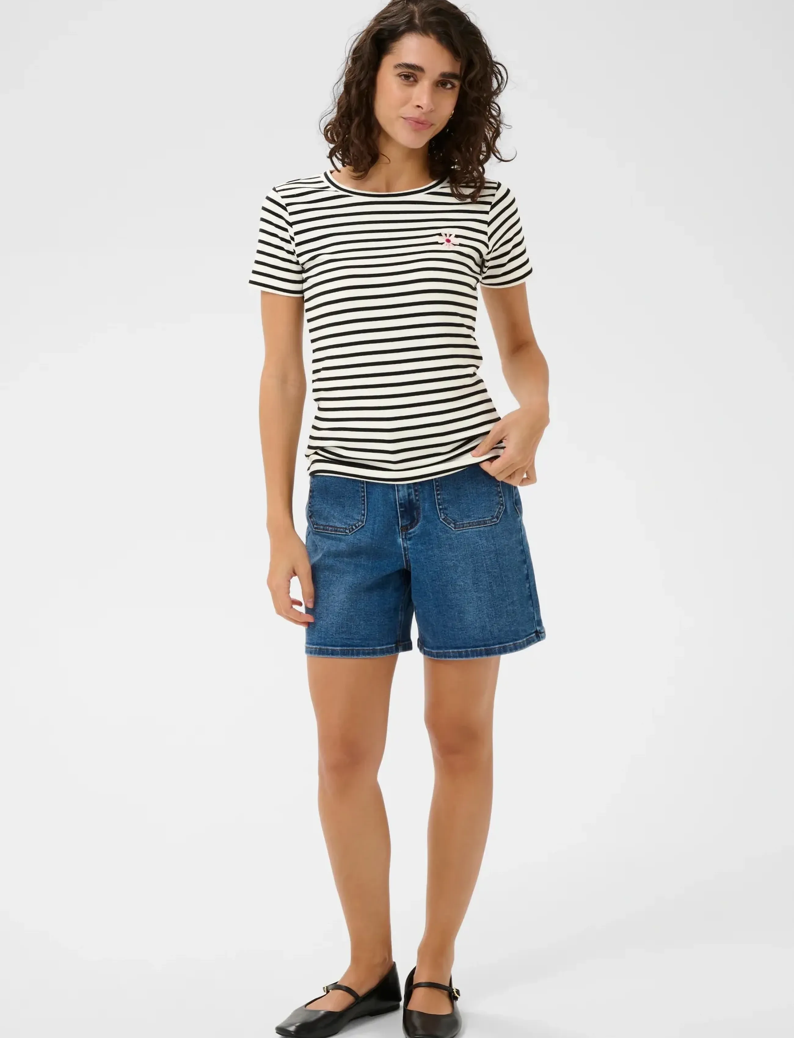 Kaffe - KAliddy Flower T-Shirt - t-shirts - chalk/black deep stripe flower - 3