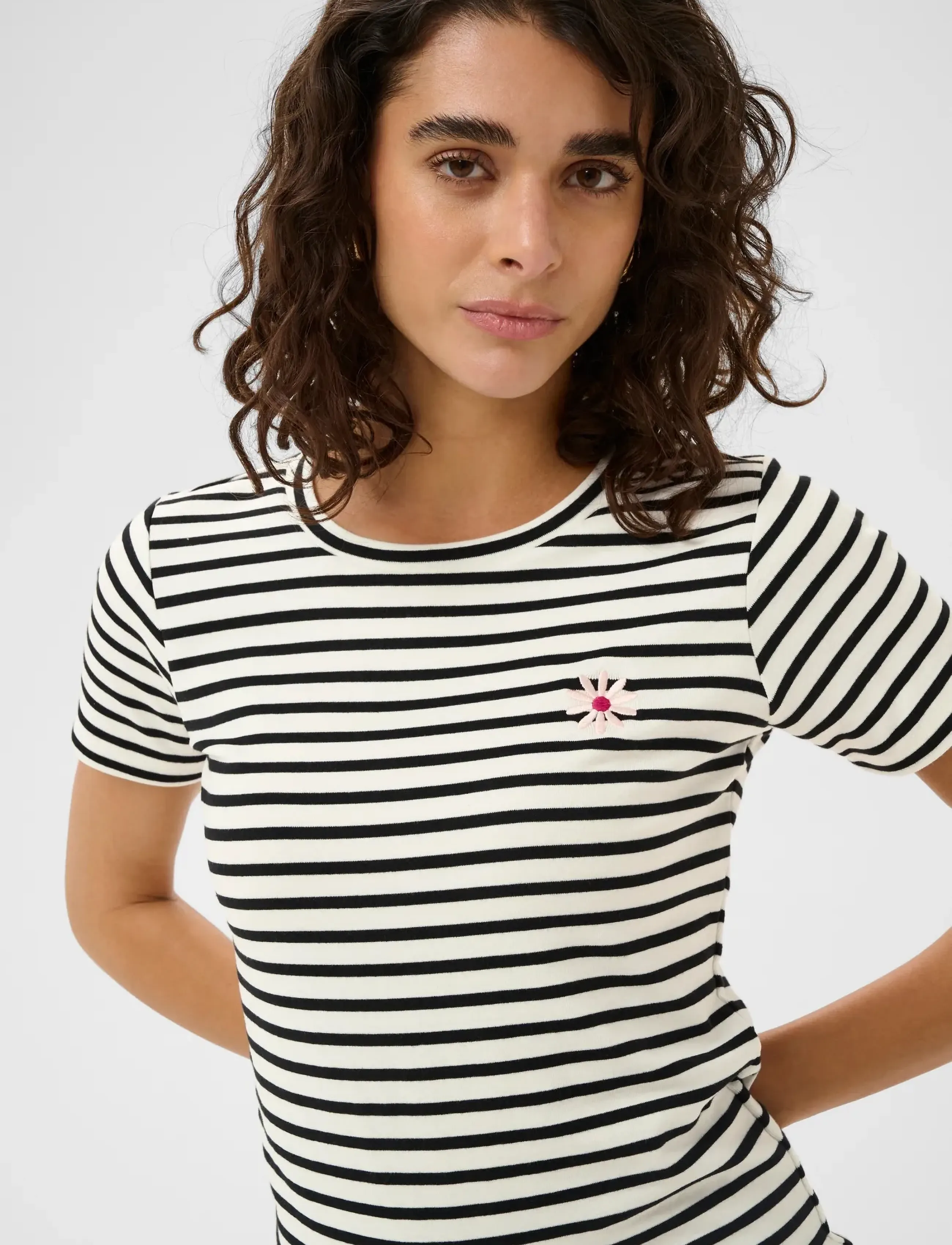 Kaffe - KAliddy Flower T-Shirt - t-shirts - chalk/black deep stripe flower - 4