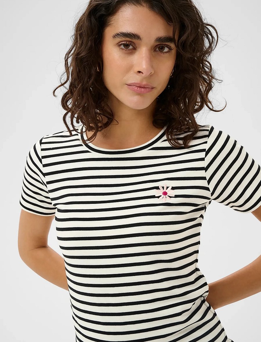 Kaffe - KAliddy Flower T-Shirt - t-shirts - chalk/black deep stripe flower - 4