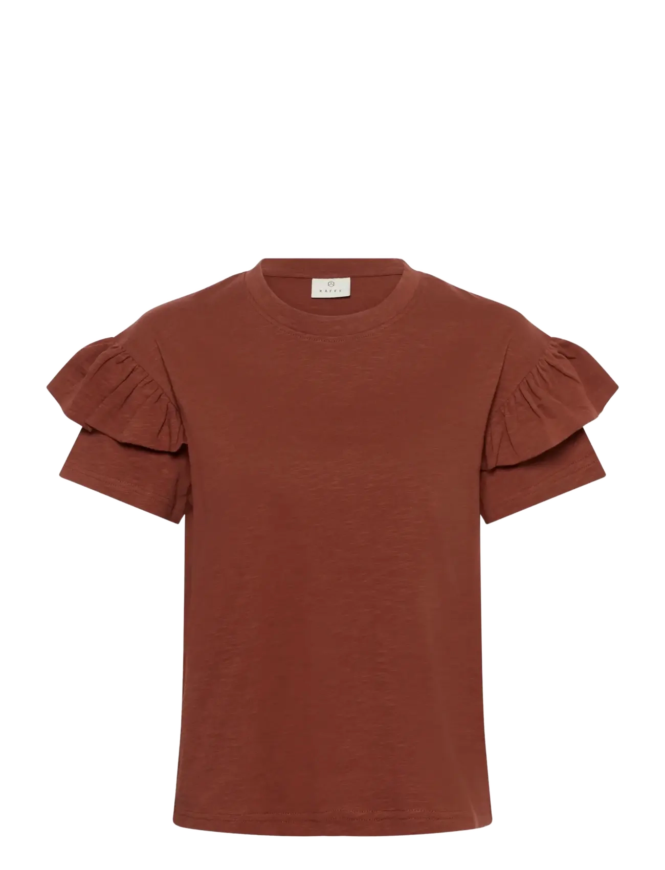 Kaffe KAerin Flounce T-Shirt - Drabužiai - HENNA / brown