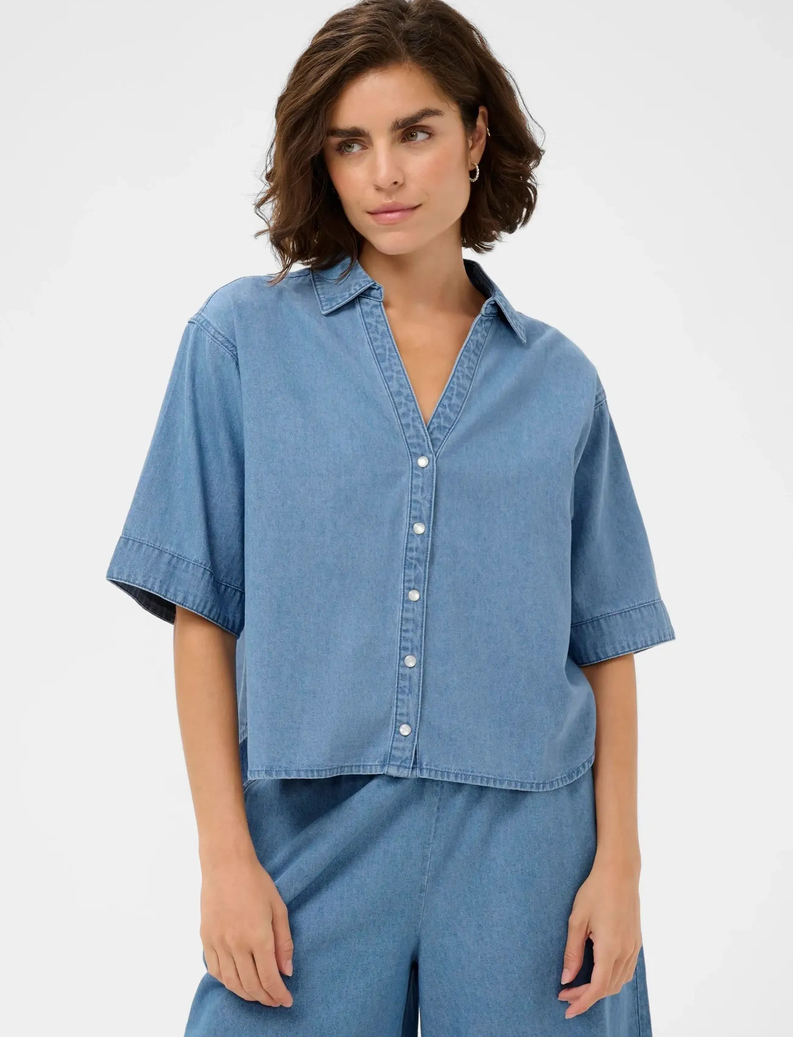 Kaffe Kajade Denim Shirt, 40, Shirts, Blau - Short-sleeved, Frauen
