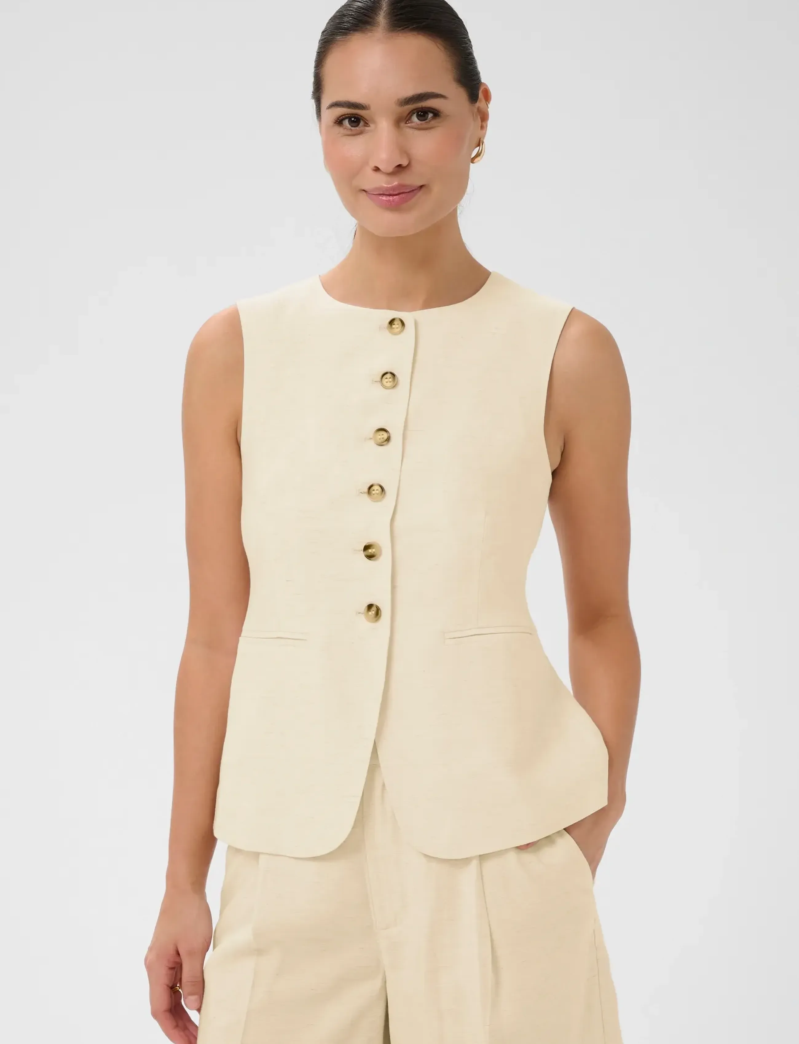 Kaffe Kaannetta Waist Coat, Kvinder, Vest, Cream, Str: 34