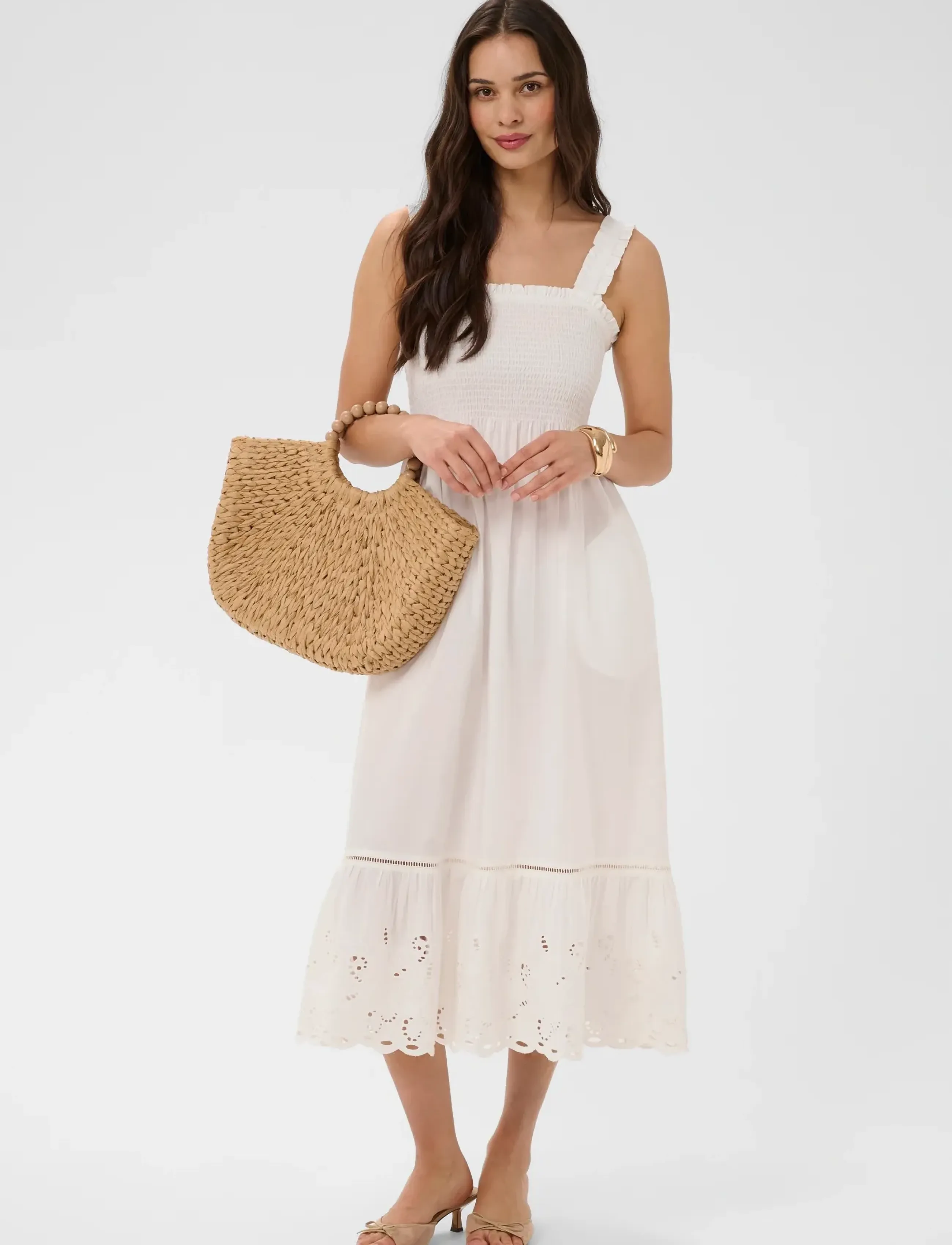 Kaffe Kagertrud Dress, Kvinder, Smock Maxi Kjole, Hvid, Str: 44