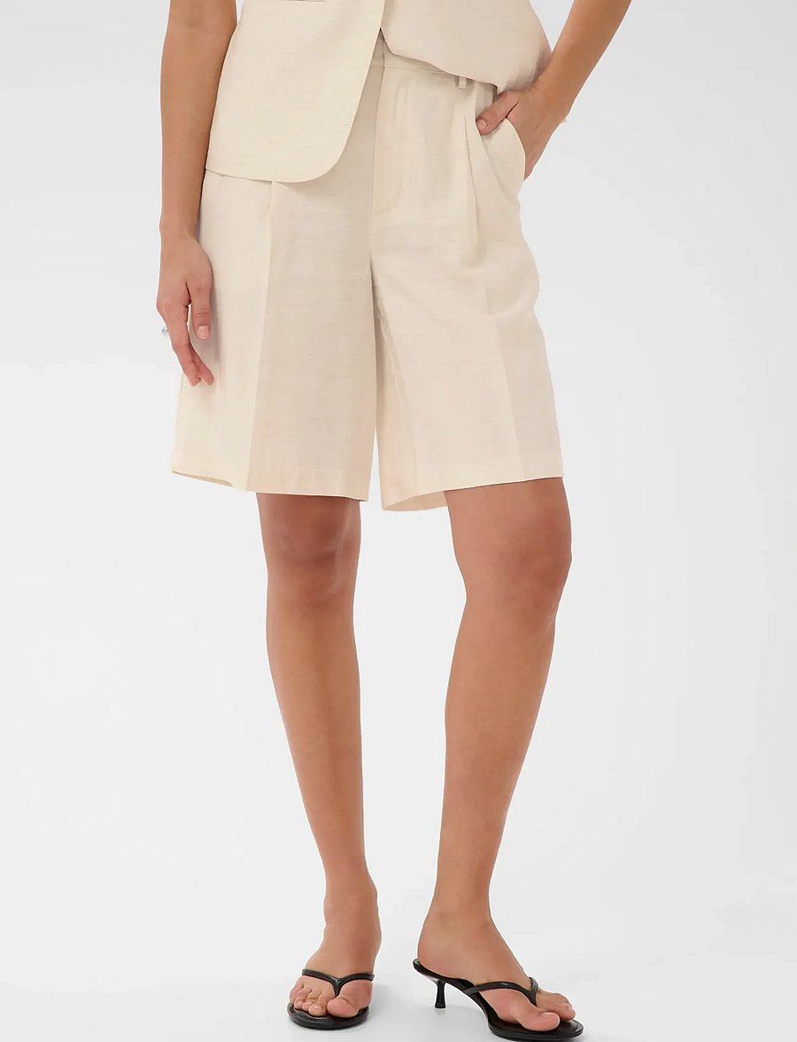 Kaffe - KAannetta HW Shorts - linneshorts - feather gray melange - 0