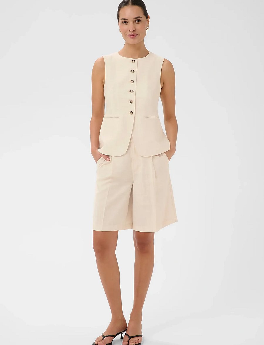 Kaffe - KAannetta HW Shorts - linneshorts - feather gray melange - 3