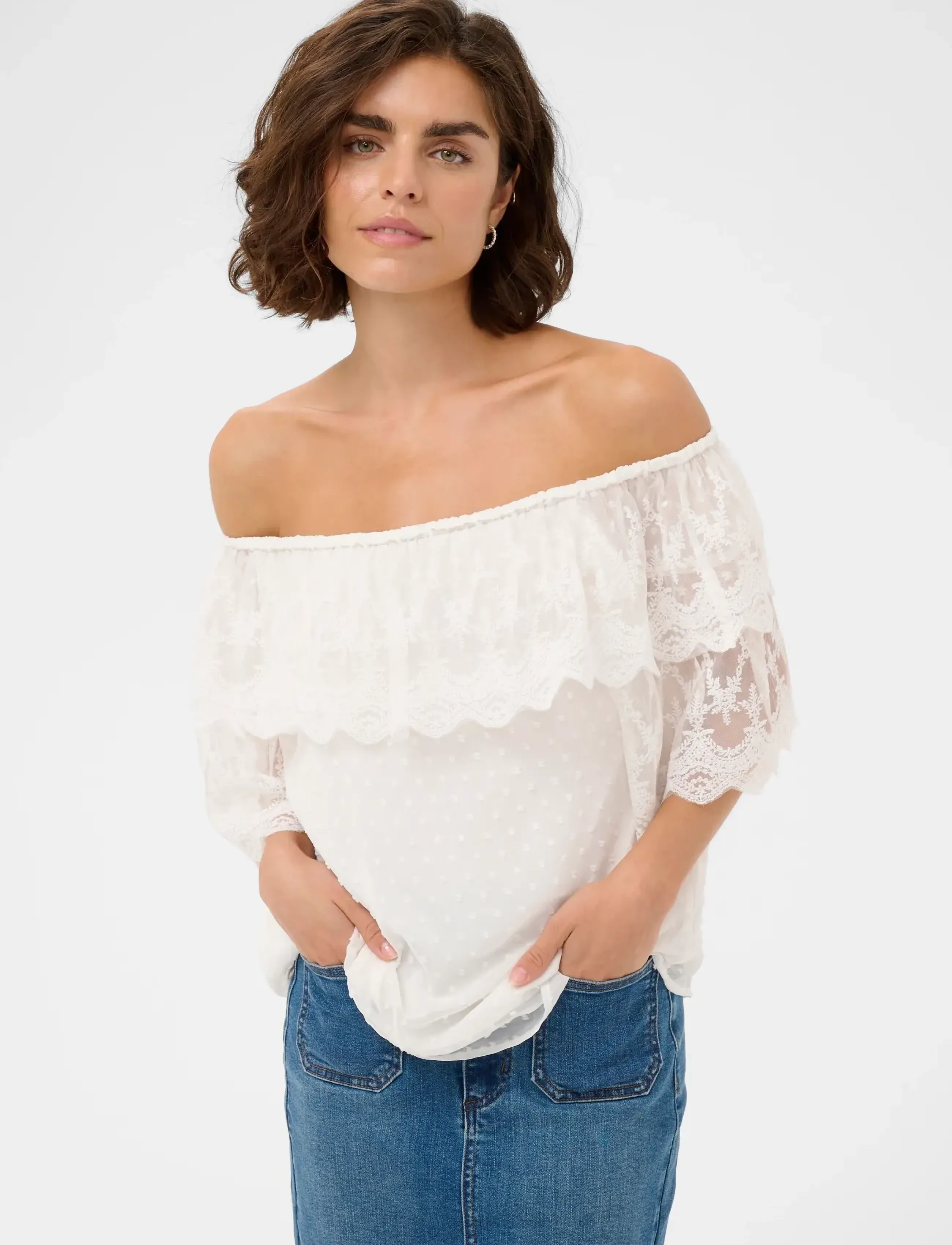 Kaffe Kathea Blouse, 40, White, Bluser > Kortærmede, Dame