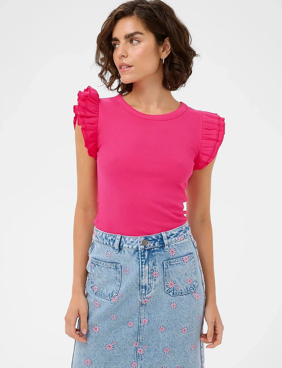 Kaffe - KAcarna Flounce Top - t-shirts - beetroot purple - 0