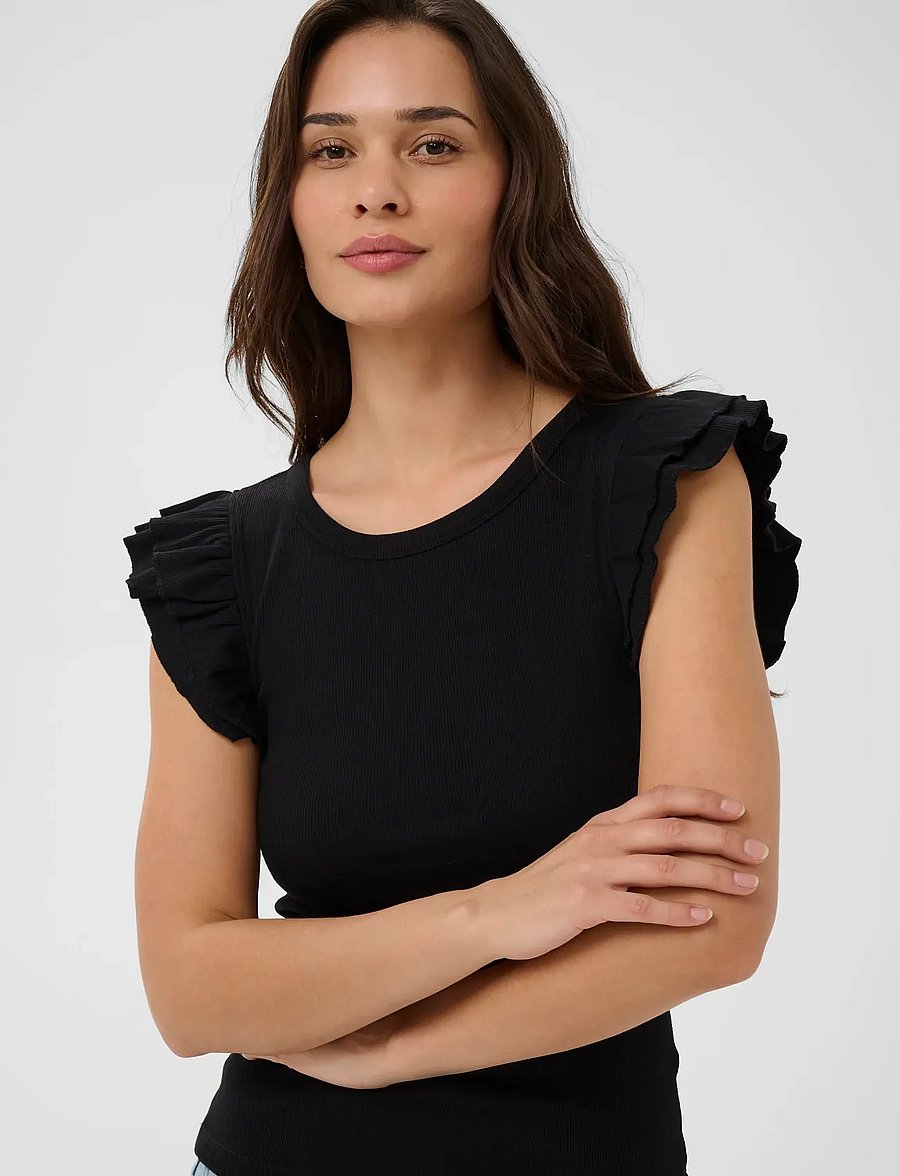 Kaffe - KAcarna Flounce Top - stuttermarbolir - black deep - 5