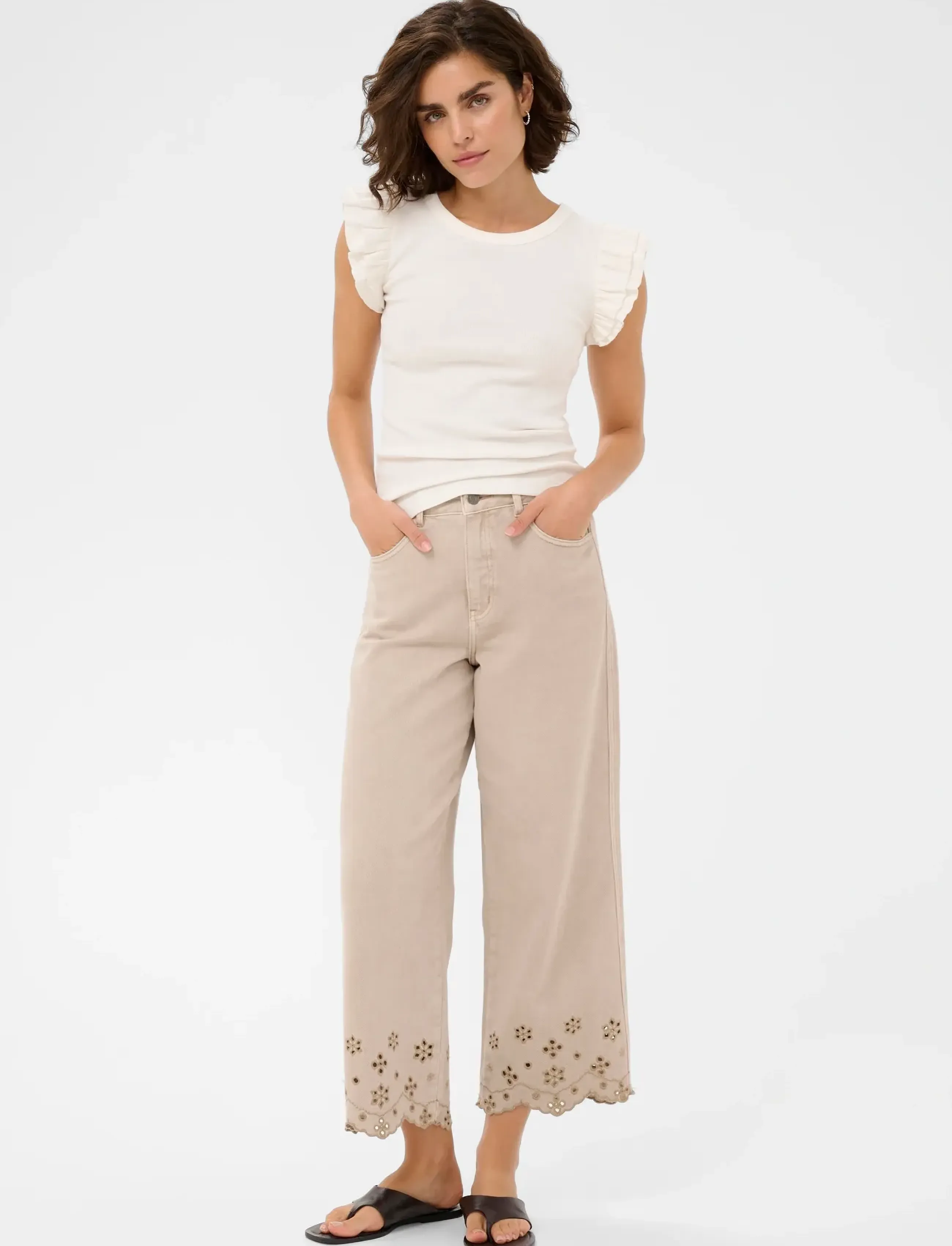 Kaffe - KAcarna Flounce Top - t-shirty - chalk - 3