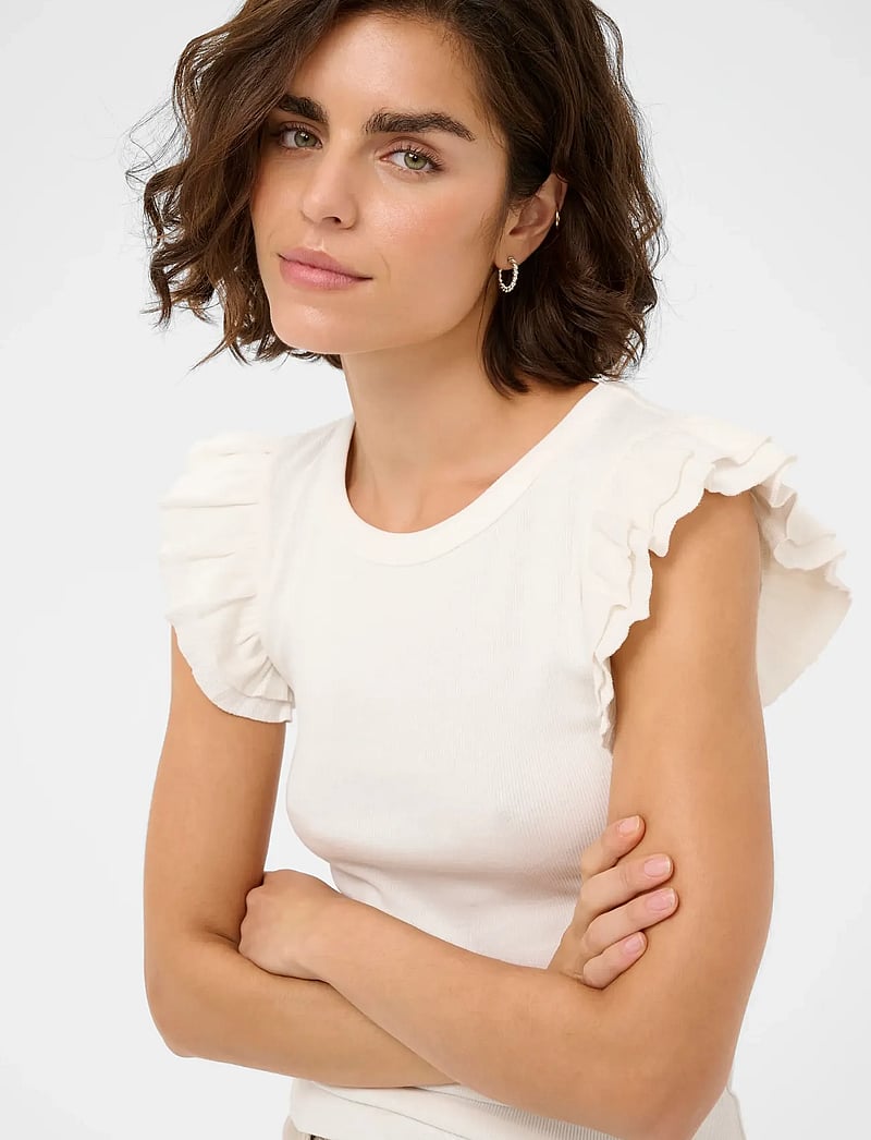 Kaffe - KAcarna Flounce Top - t-shirts - chalk - 5