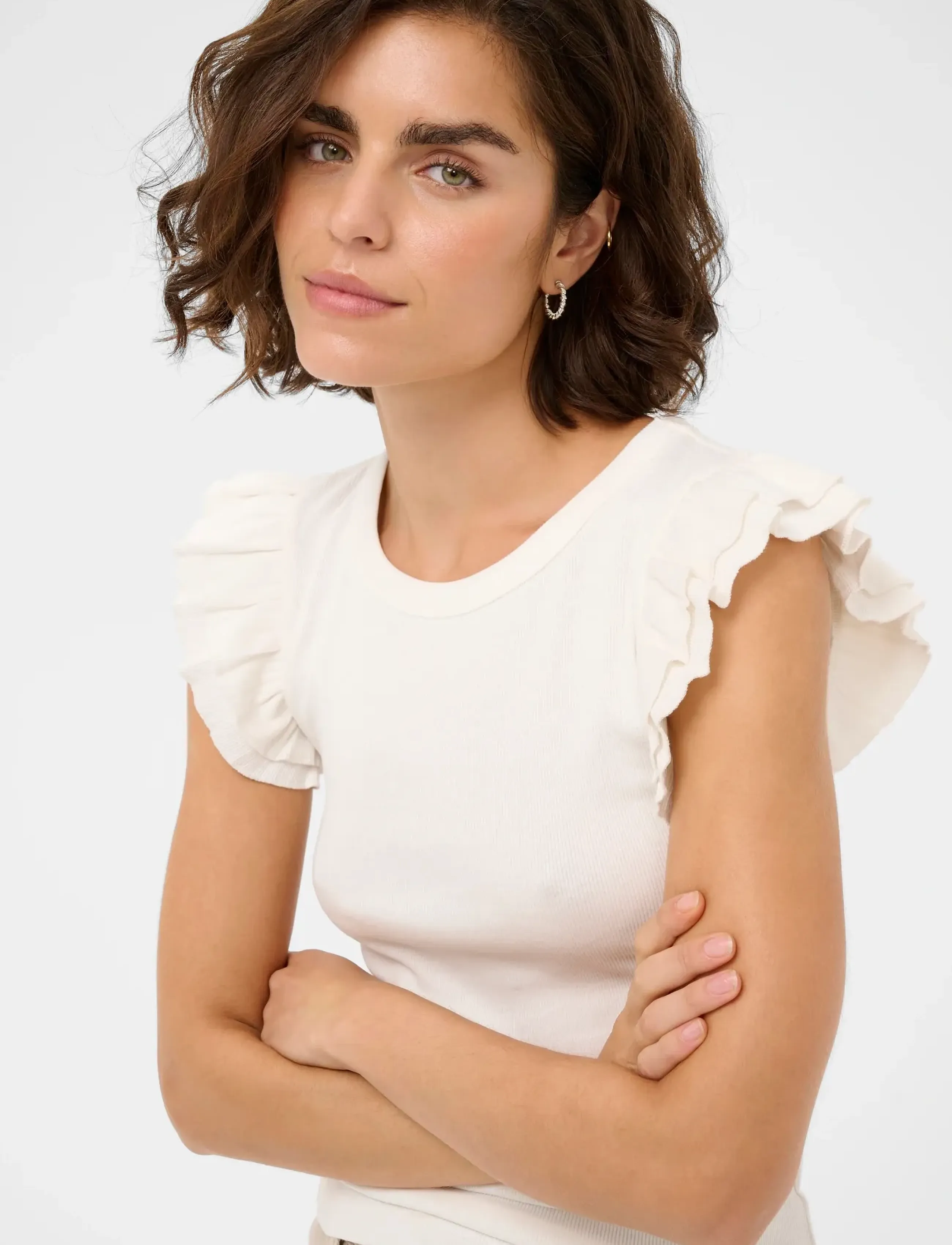 Kaffe - KAcarna Flounce Top - t-shirty - chalk - 5