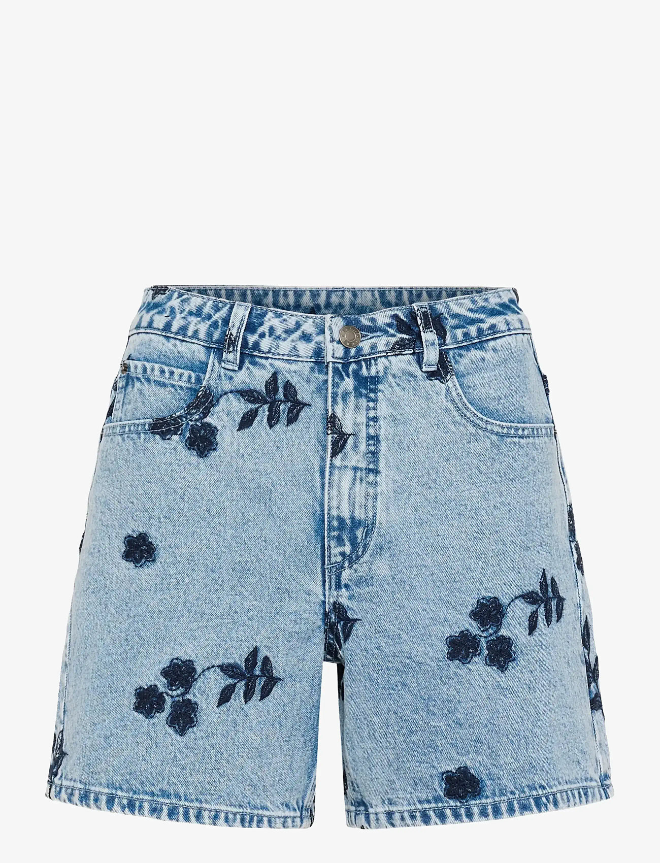 Kaffe - KAbabena Denim Shorts - jeansshorts - blue denim w/ navy flower emb. - 1
