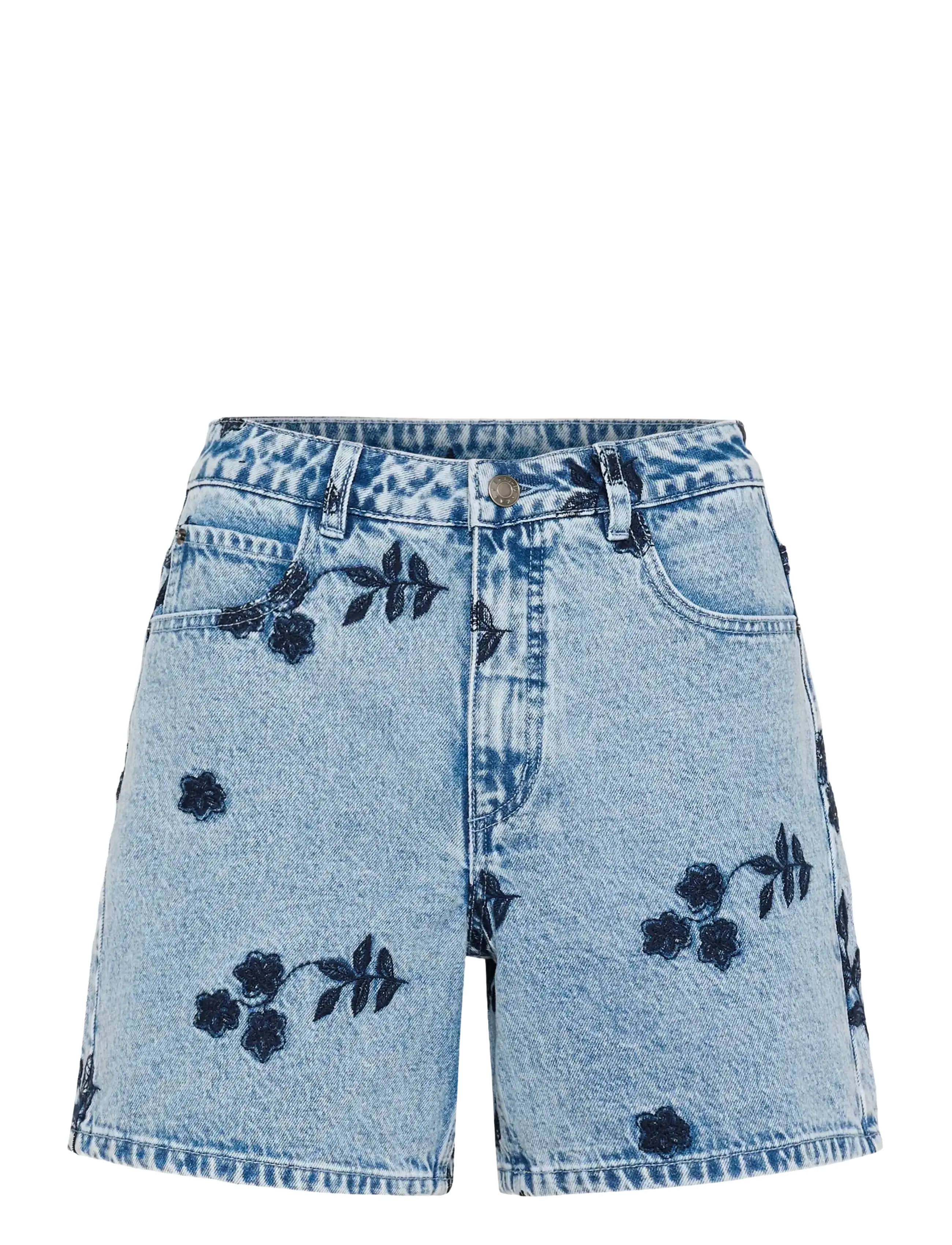 Kaffe KAbabena Denim Shorts - Džinsa šorti - BLUE DENIM W/ NAVY FLOWER EMB. / blue