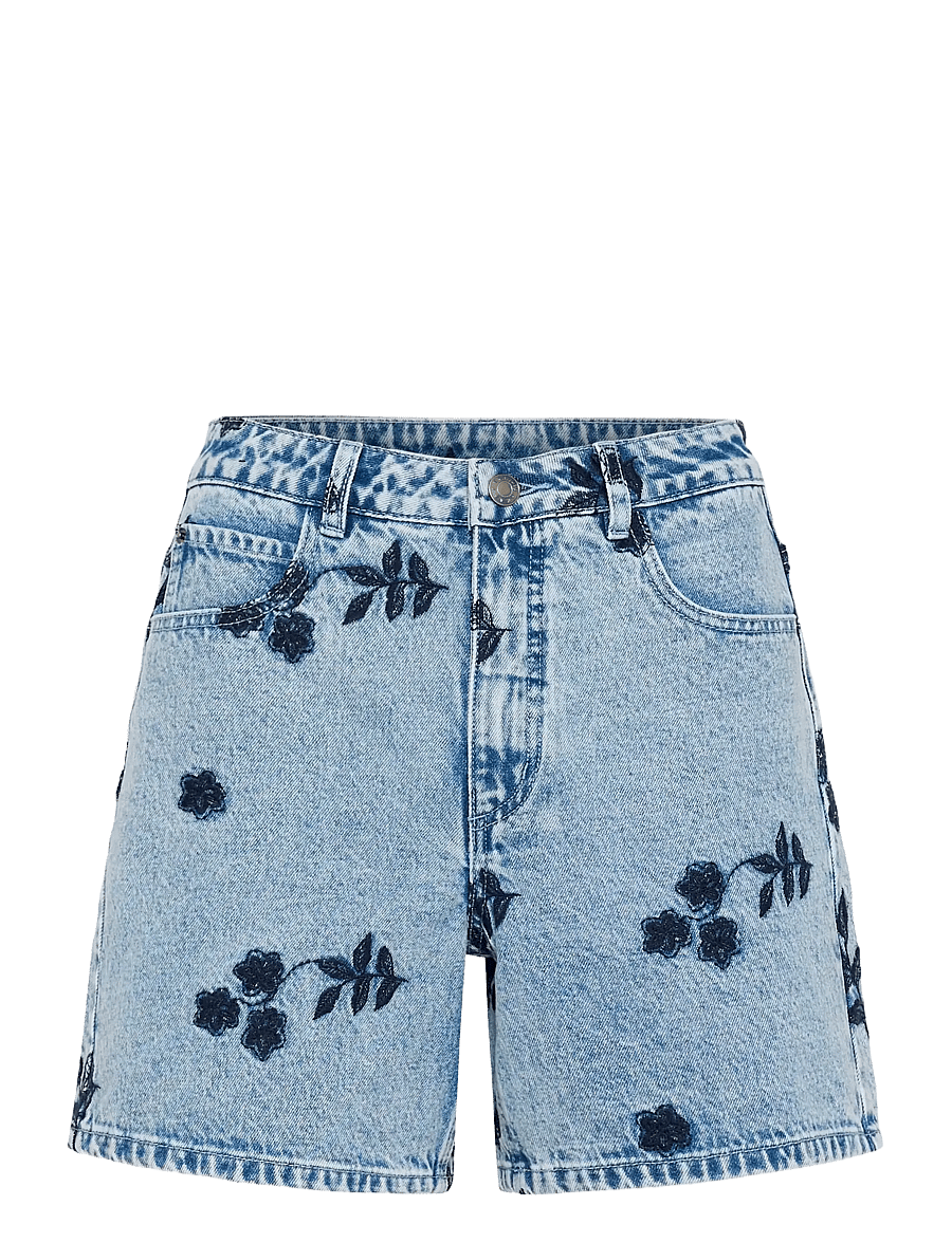 Kaffe - KAbabena Denim Shorts - jeansshorts - blue denim w/ navy flower emb. - 1