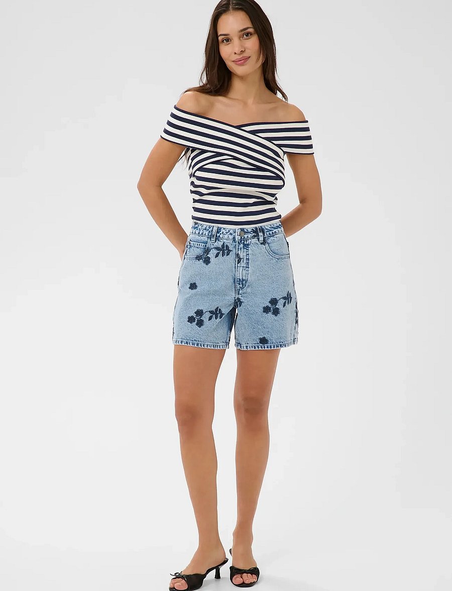 Kaffe - KAbabena Denim Shorts - jeansshorts - blue denim w/ navy flower emb. - 3