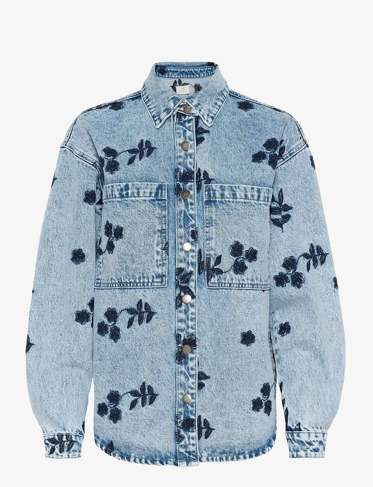 Kaffe - KAbabena Denim Jacket - forårsjakker - blue denim w/ navy flower emb. - 1