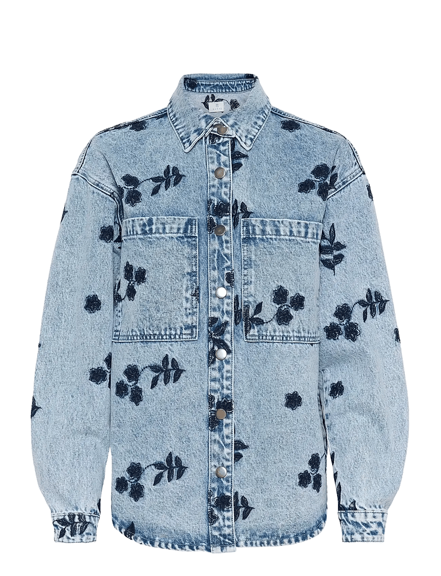 Kaffe - KAbabena Denim Jacket - jeansjacken - blue denim w/ navy flower emb. - 1