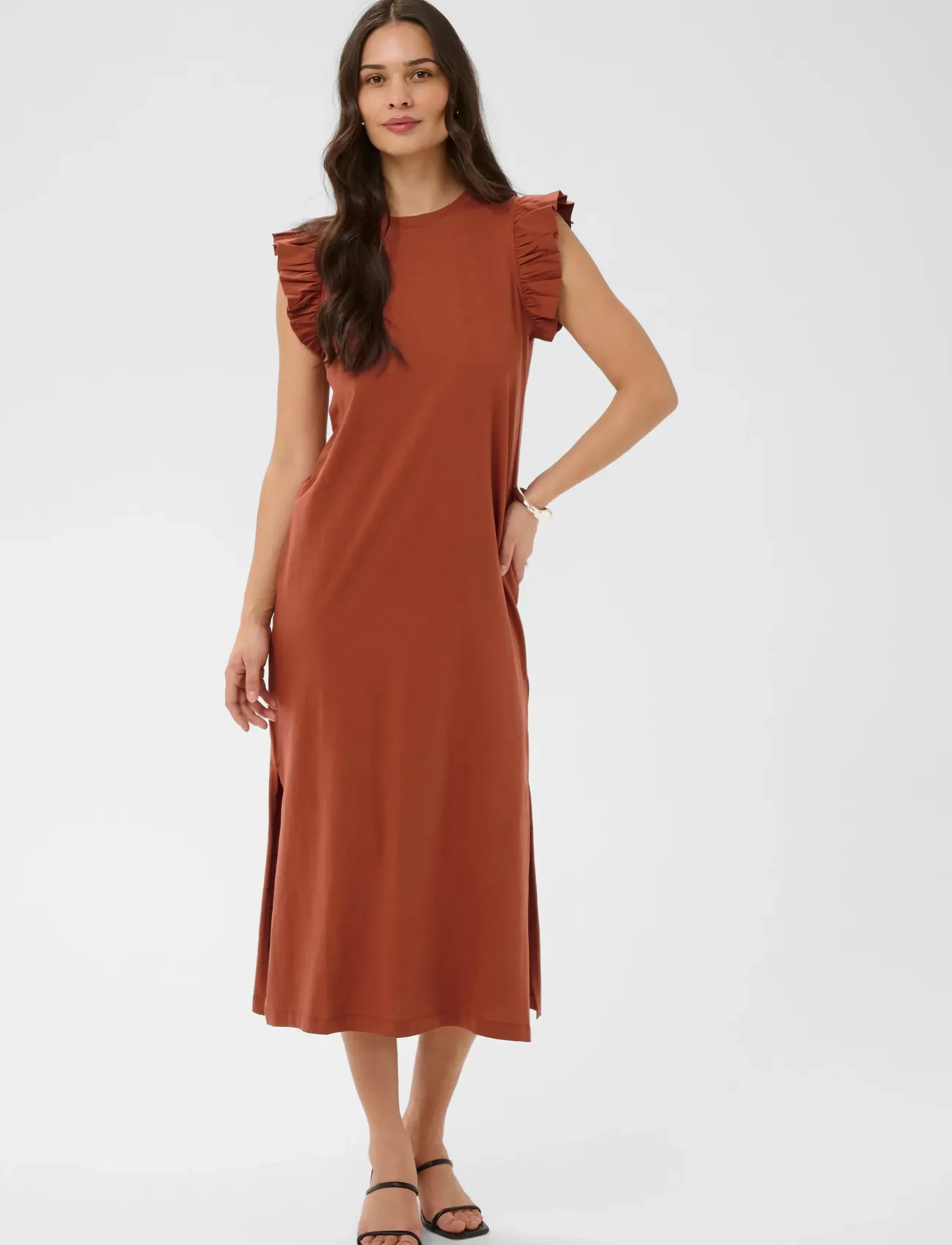 Kaffe KAcelina Flounce Dress - Kjoler - HENNA / red