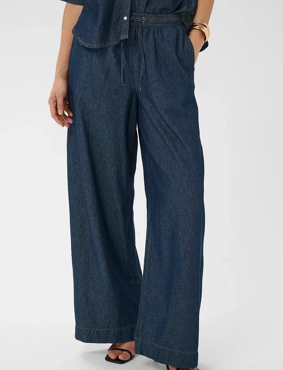 Kaffe - KAjade Denim Pants - bukser med brede ben - dark blue chambray - 0