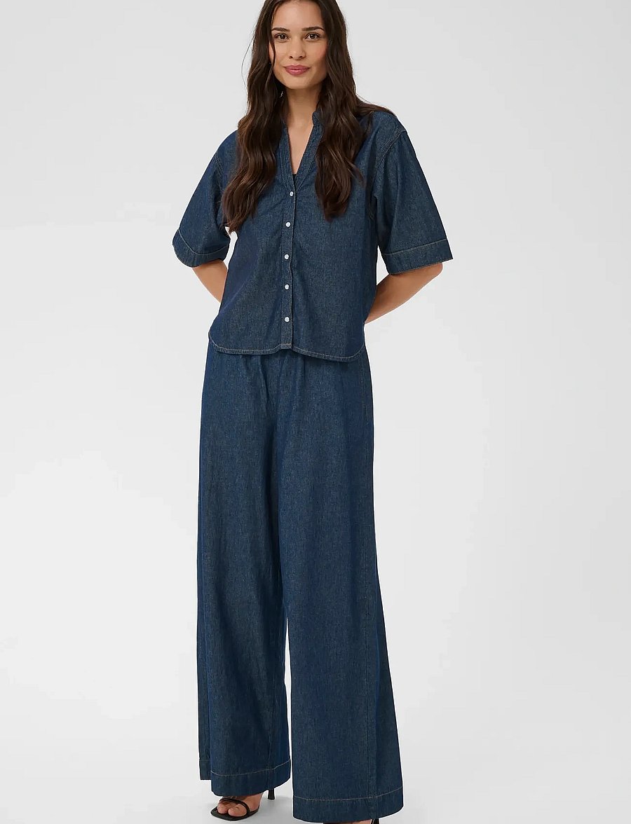Kaffe - KAjade Denim Pants - bukser med brede ben - dark blue chambray - 3